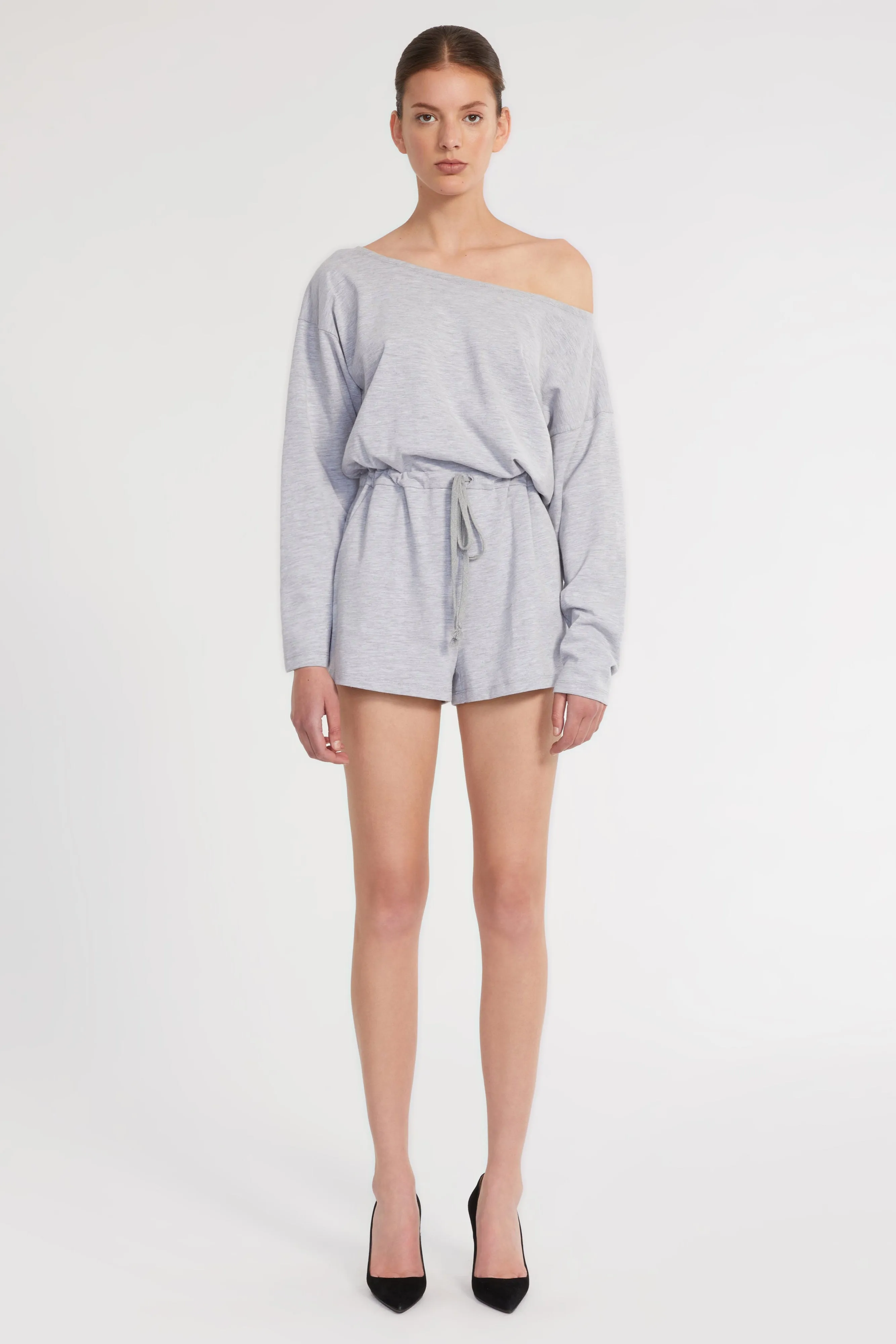Marlo Drop Shoulder Knit Romper in Light Heather Grey sold by Marissa Webb product image thumbnail 3