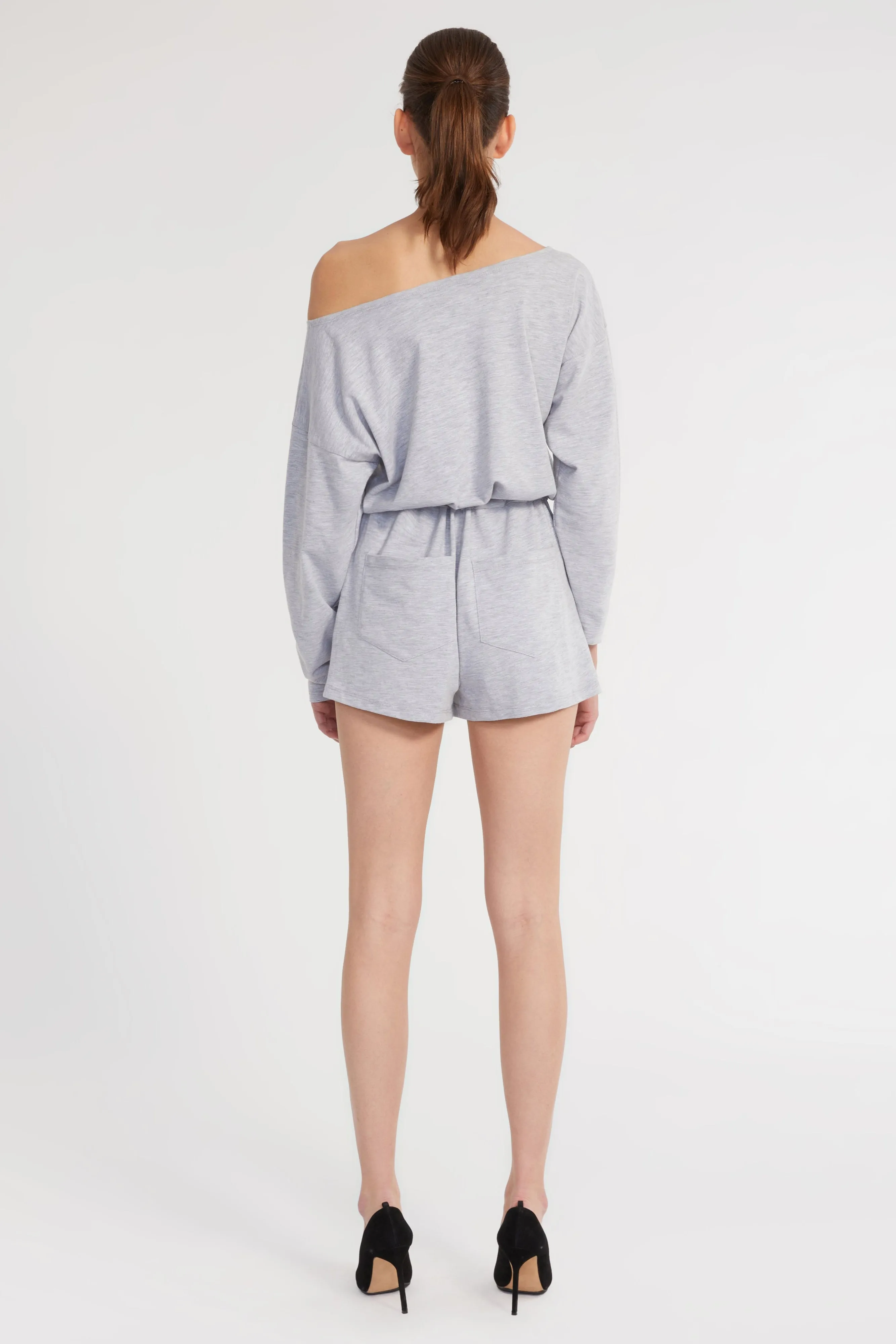 Marlo Drop Shoulder Knit Romper in Light Heather Grey sold by Marissa Webb product image thumbnail 4
