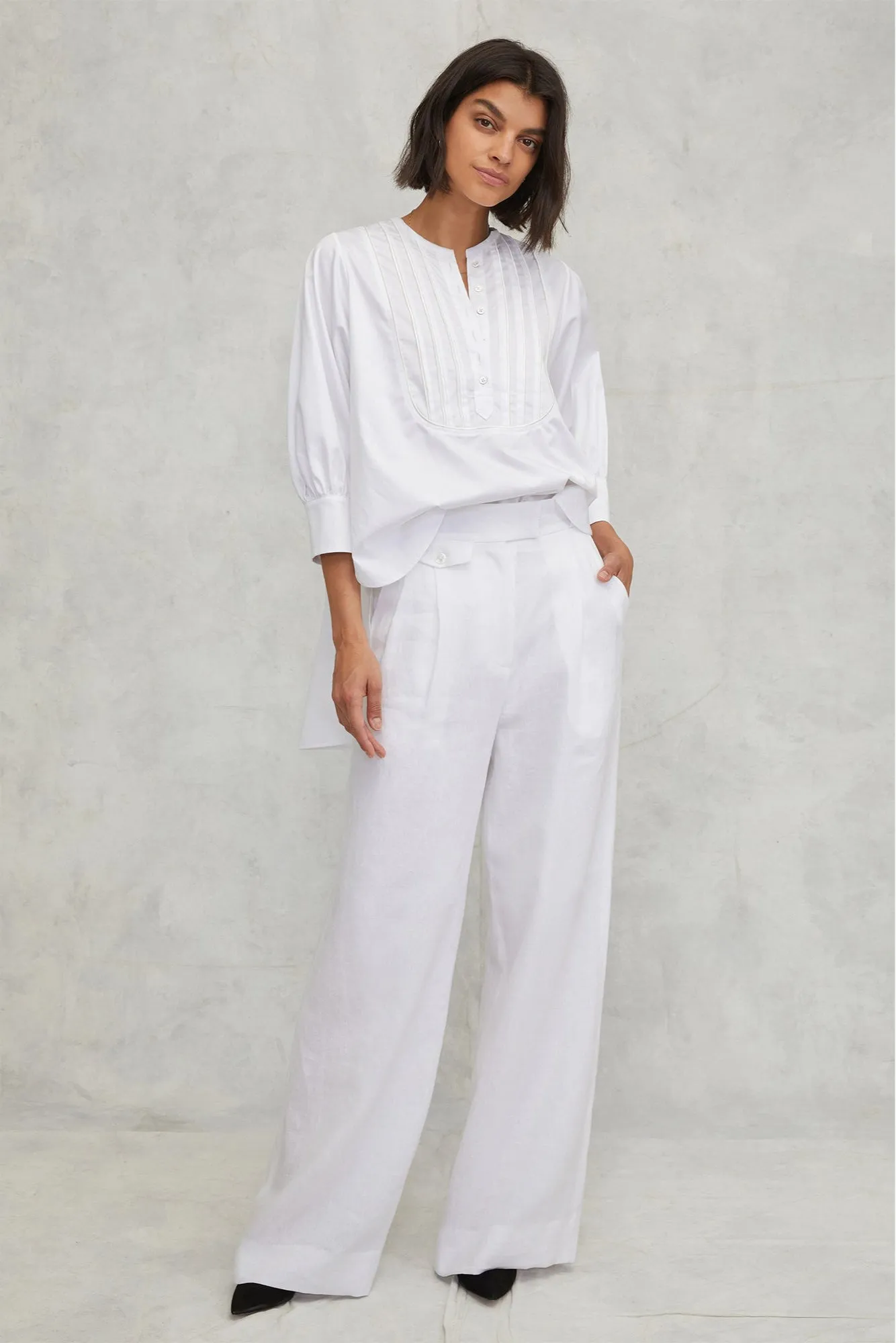 Linen Wide Leg Trouser in White sold by Marissa Webb
