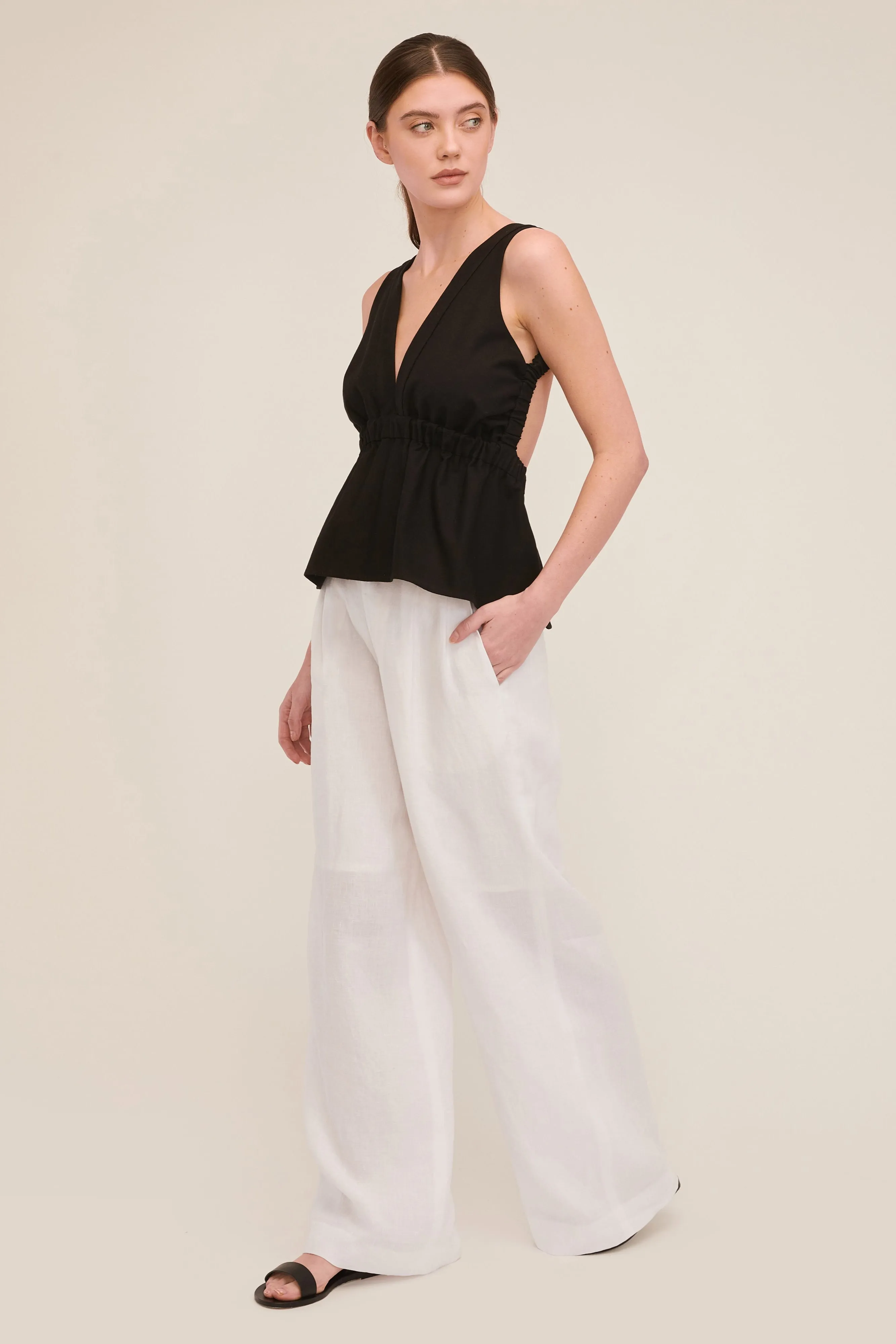 Linen Wide Leg Trouser in White sold by Marissa Webb product image thumbnail 3