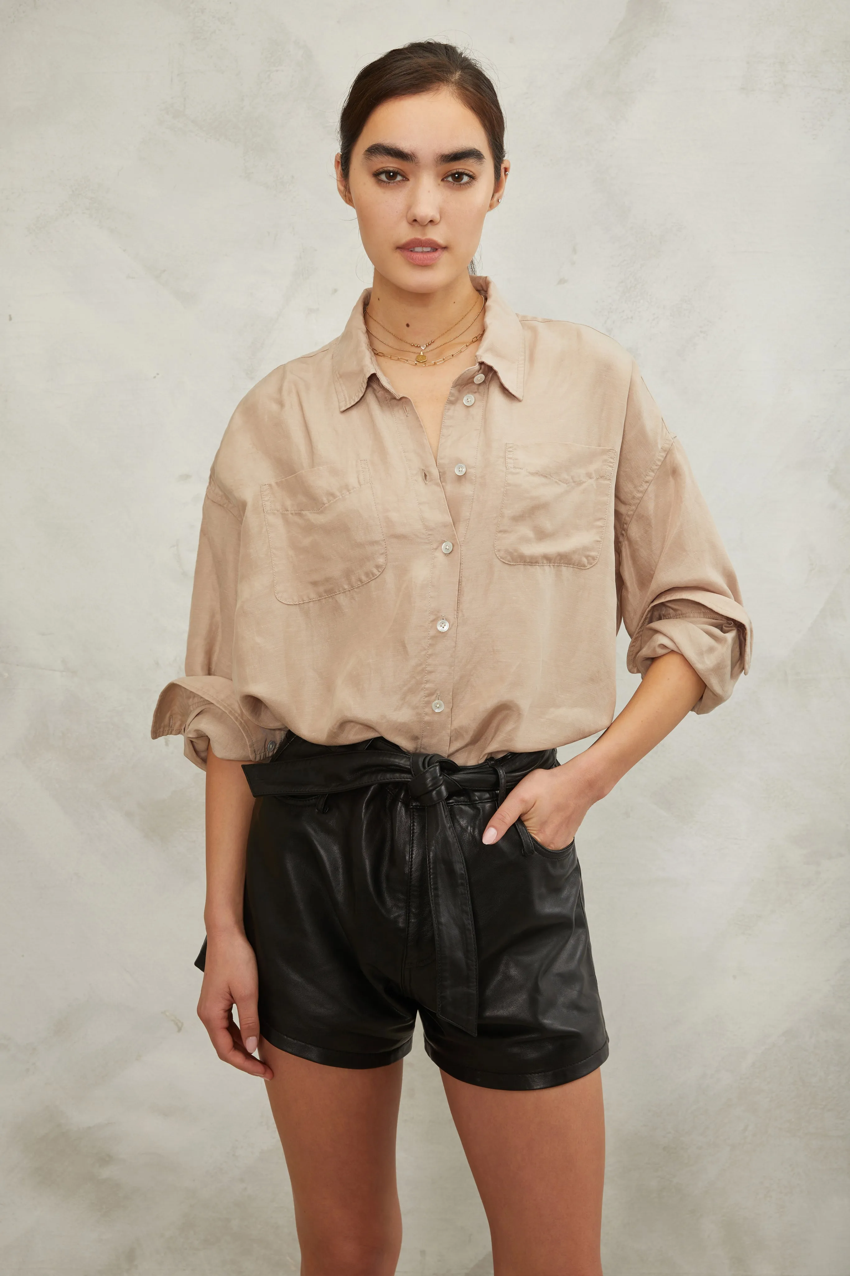 Davie Washed Cupro Button Down in Washed Sepia sold by Marissa Webb product image thumbnail 2