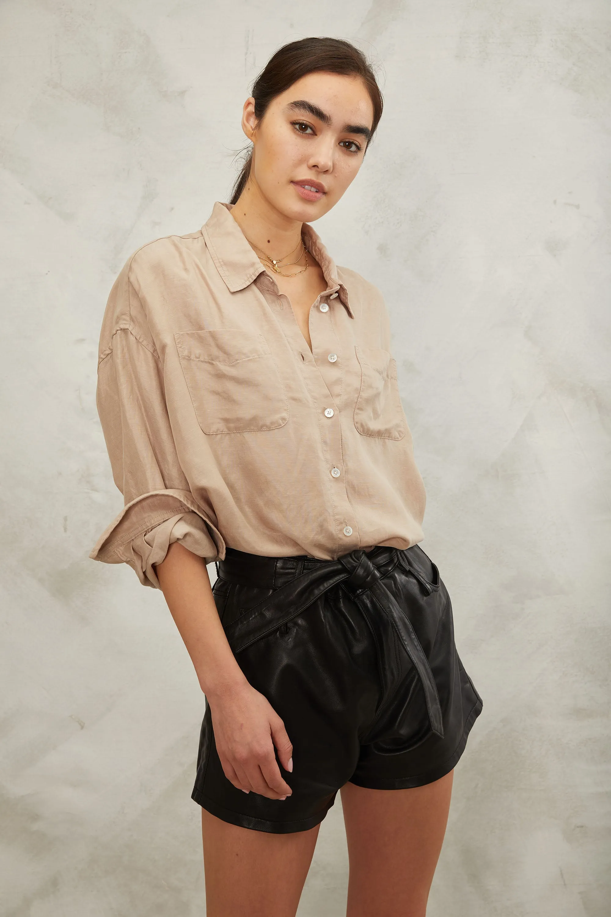 Davie Washed Cupro Button Down in Washed Sepia sold by Marissa Webb product image thumbnail 3