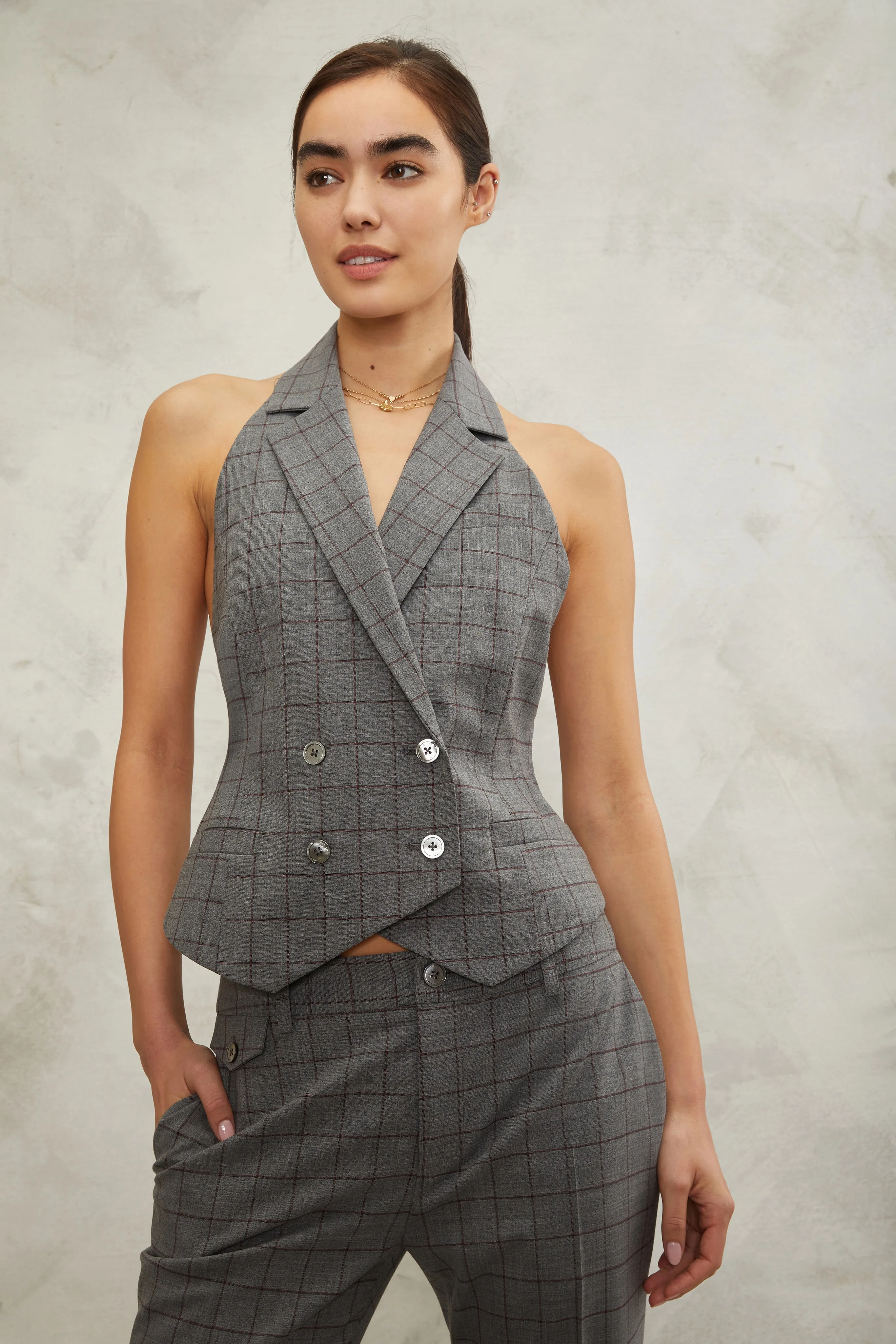 Ava Open Back Tuxedo Vest in Evelyn Window Pane sold by Marissa Webb product image thumbnail 3