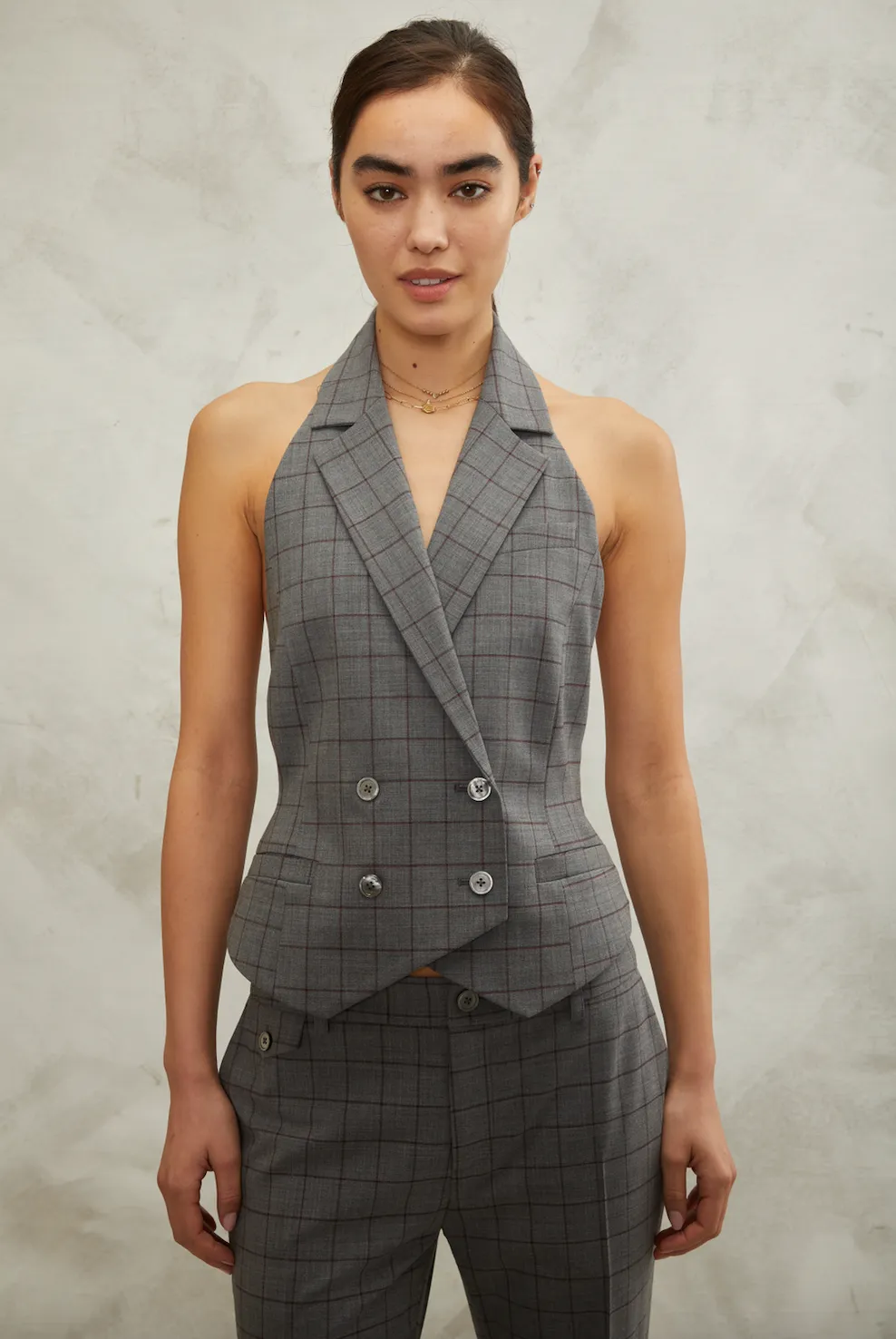 Ava Open Back Tuxedo Vest in Evelyn Window Pane sold by Marissa Webb product image thumbnail 4