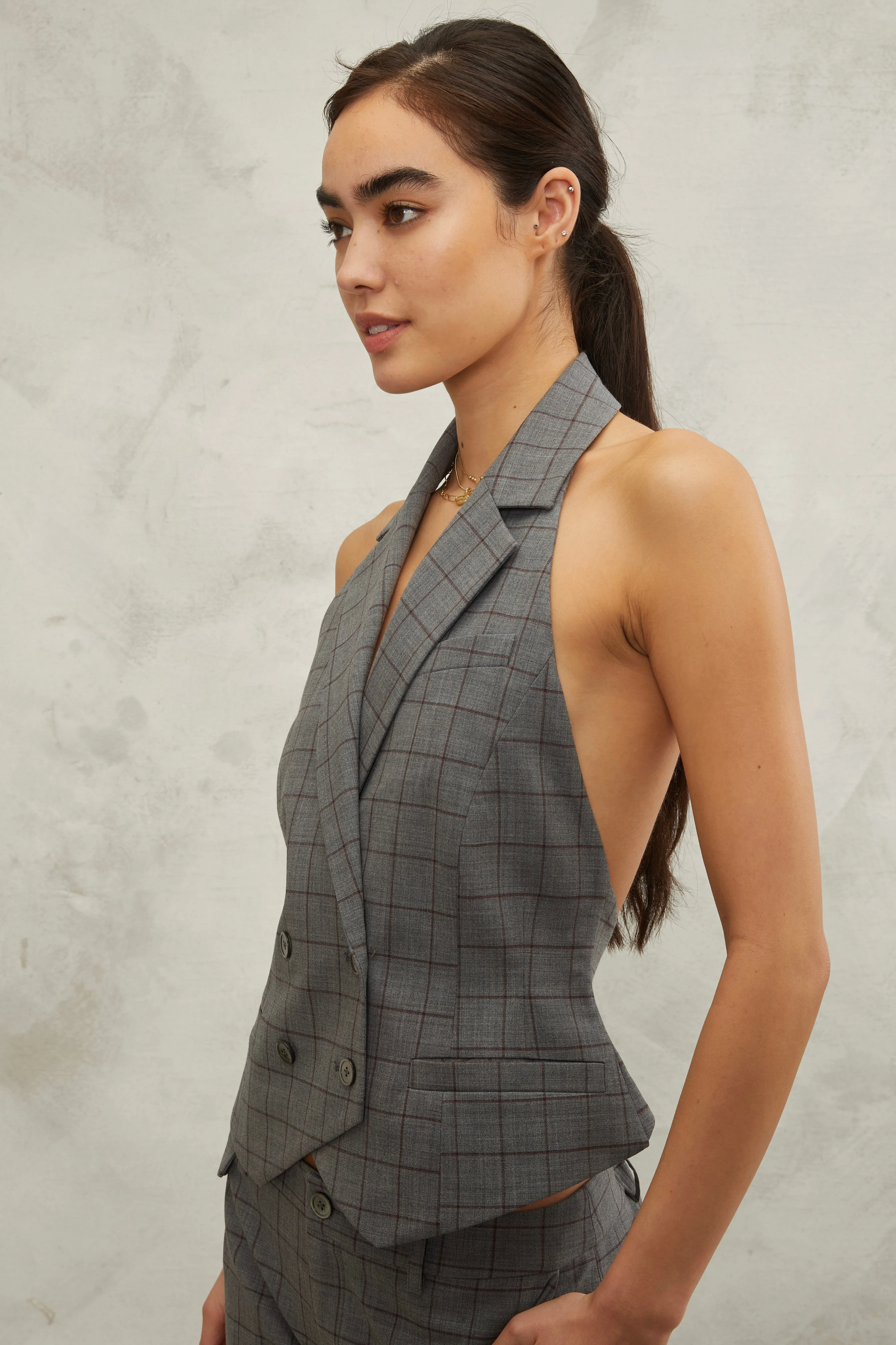Ava Open Back Tuxedo Vest in Evelyn Window Pane sold by Marissa Webb product image thumbnail 2