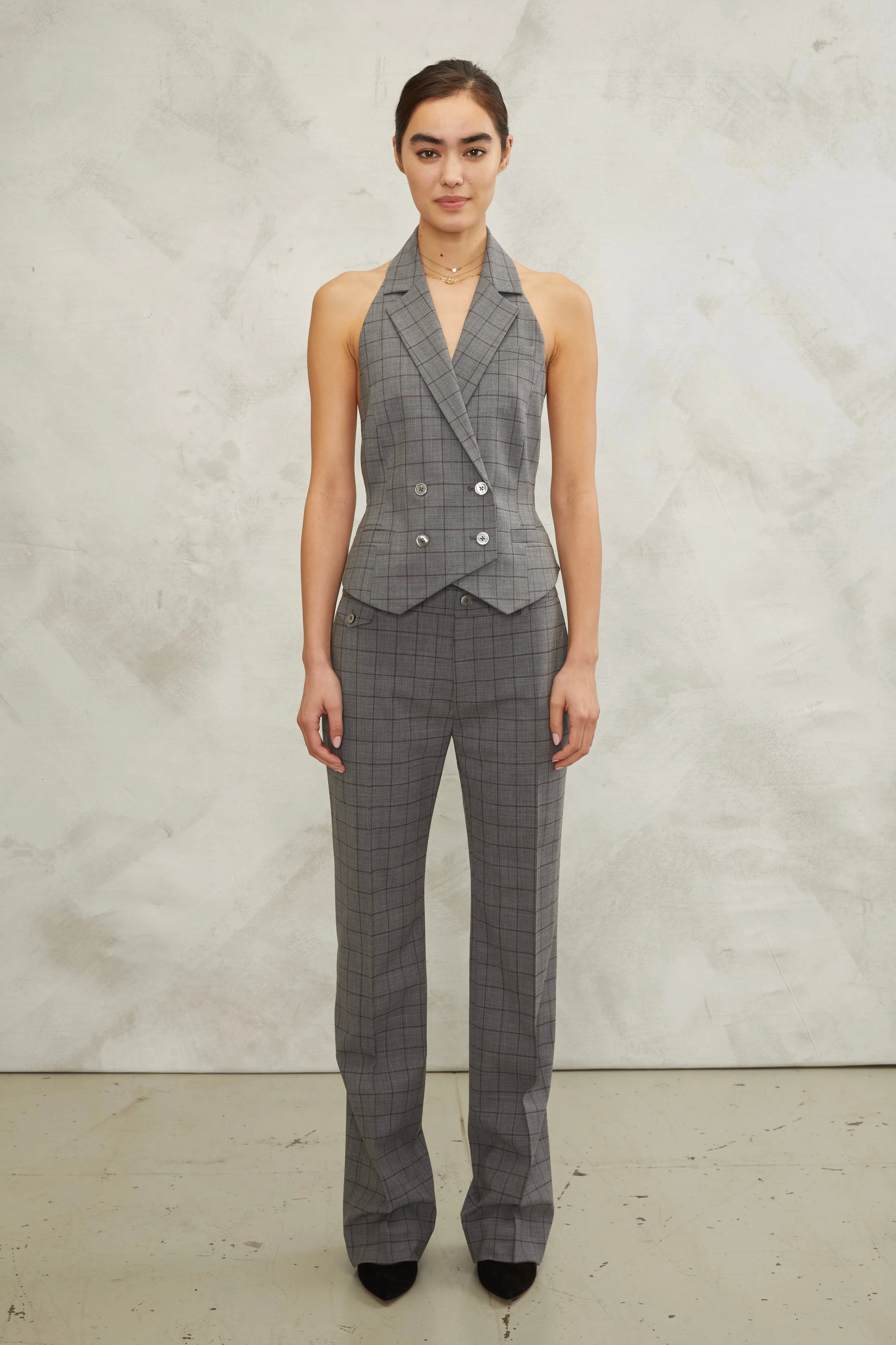 Ava Open Back Tuxedo Vest in Evelyn Window Pane sold by Marissa Webb product image thumbnail 5