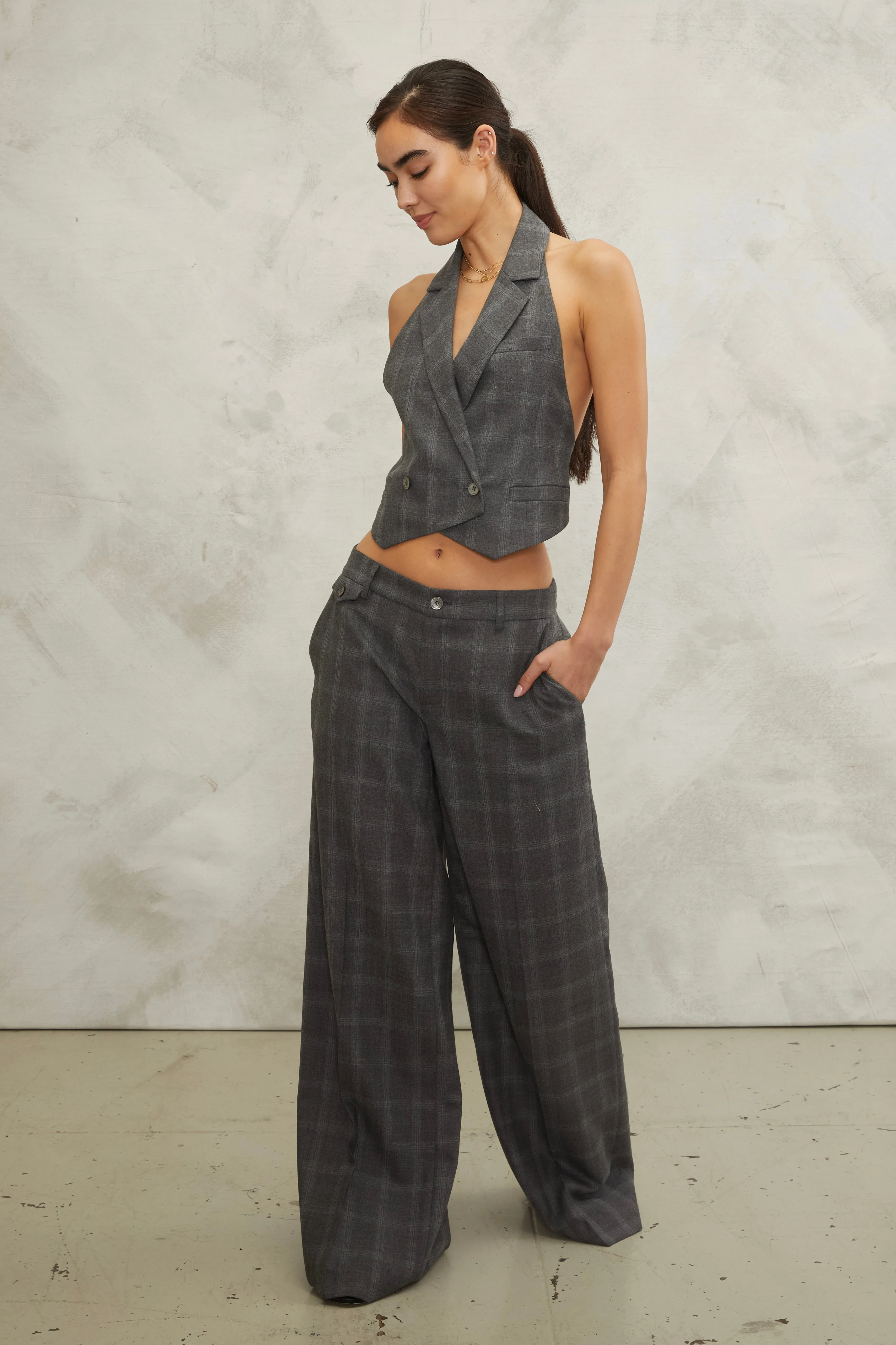 Ava Open Back Cropped Tuxedo Vest in Charlotte Plaid sold by Marissa Webb