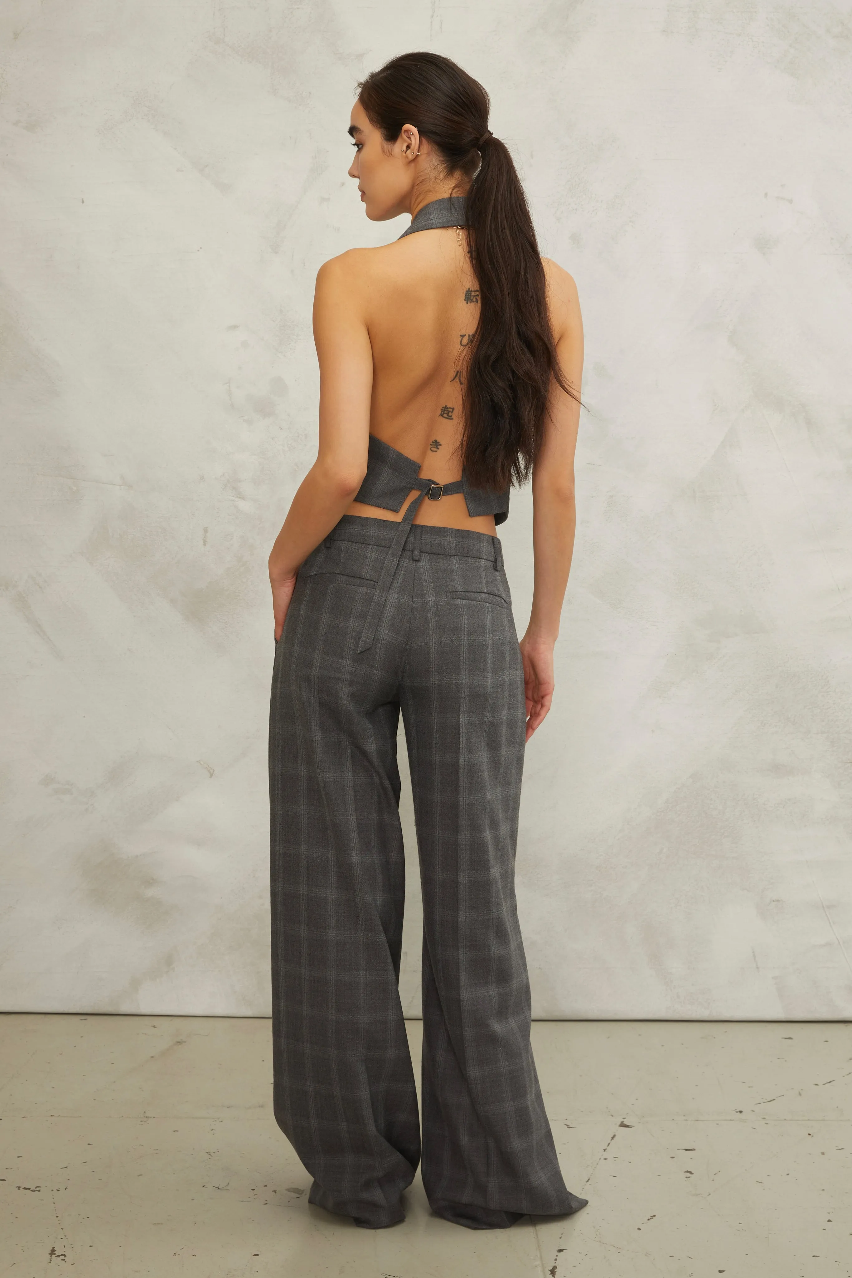 Ava Open Back Cropped Tuxedo Vest in Charlotte Plaid sold by Marissa Webb product image thumbnail 2