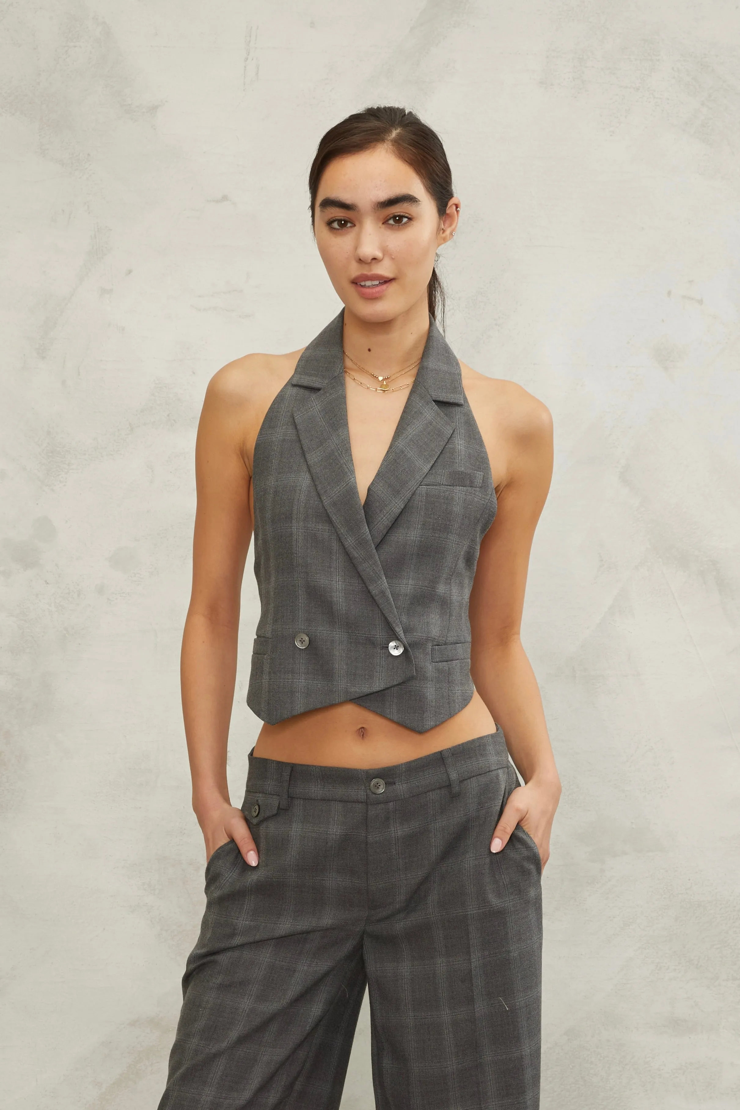 Ava Open Back Cropped Tuxedo Vest in Charlotte Plaid sold by Marissa Webb product image thumbnail 3