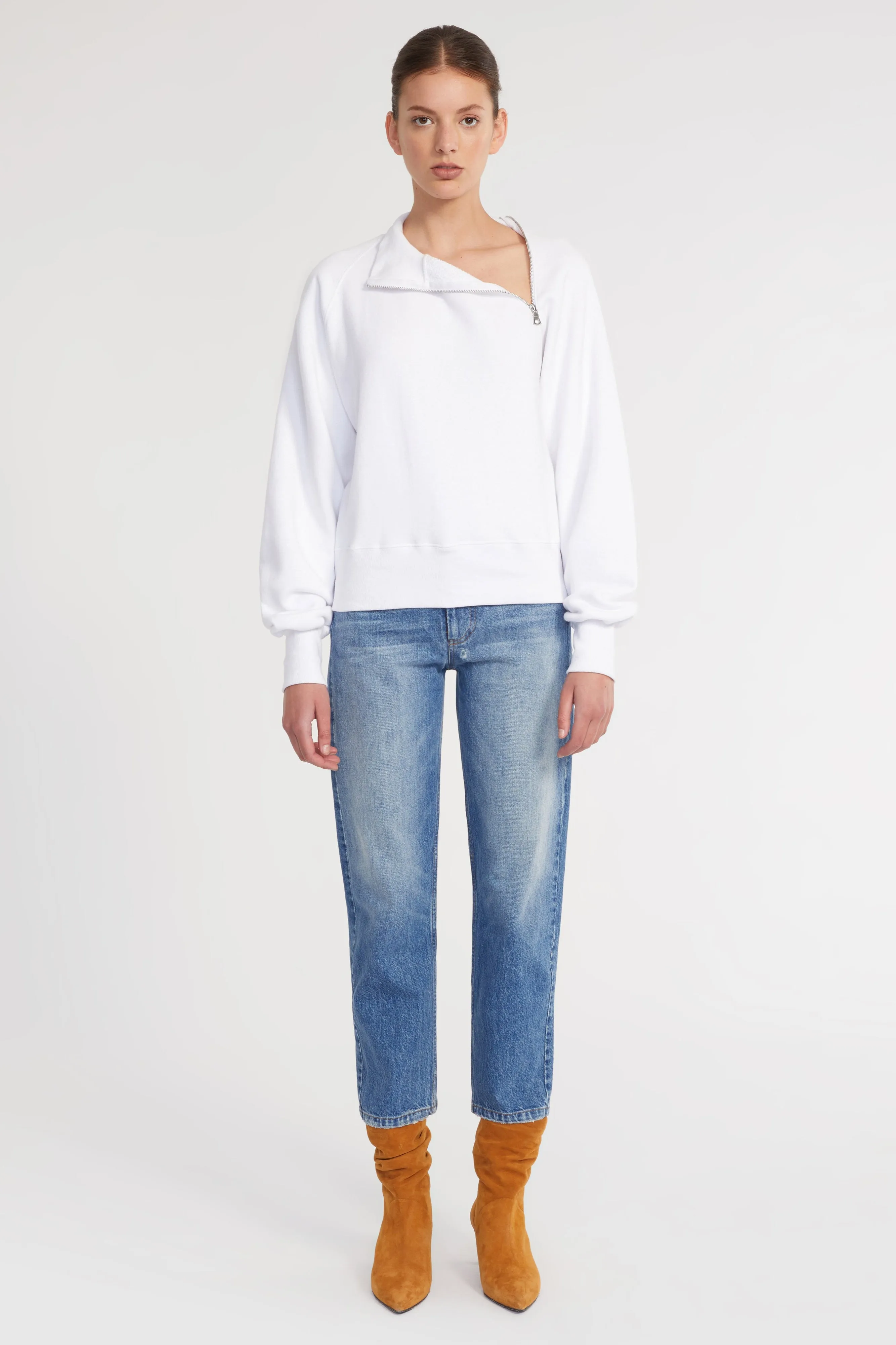 So Uptight French Terry Funnel Neck Zip Sweatshirt in White sold by Marissa Webb product image thumbnail 3