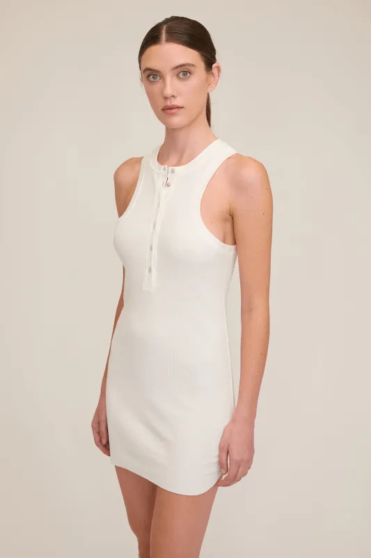 Stretch Waffle Slim Knit Mini Dress - Off White made by Marissa Webb
