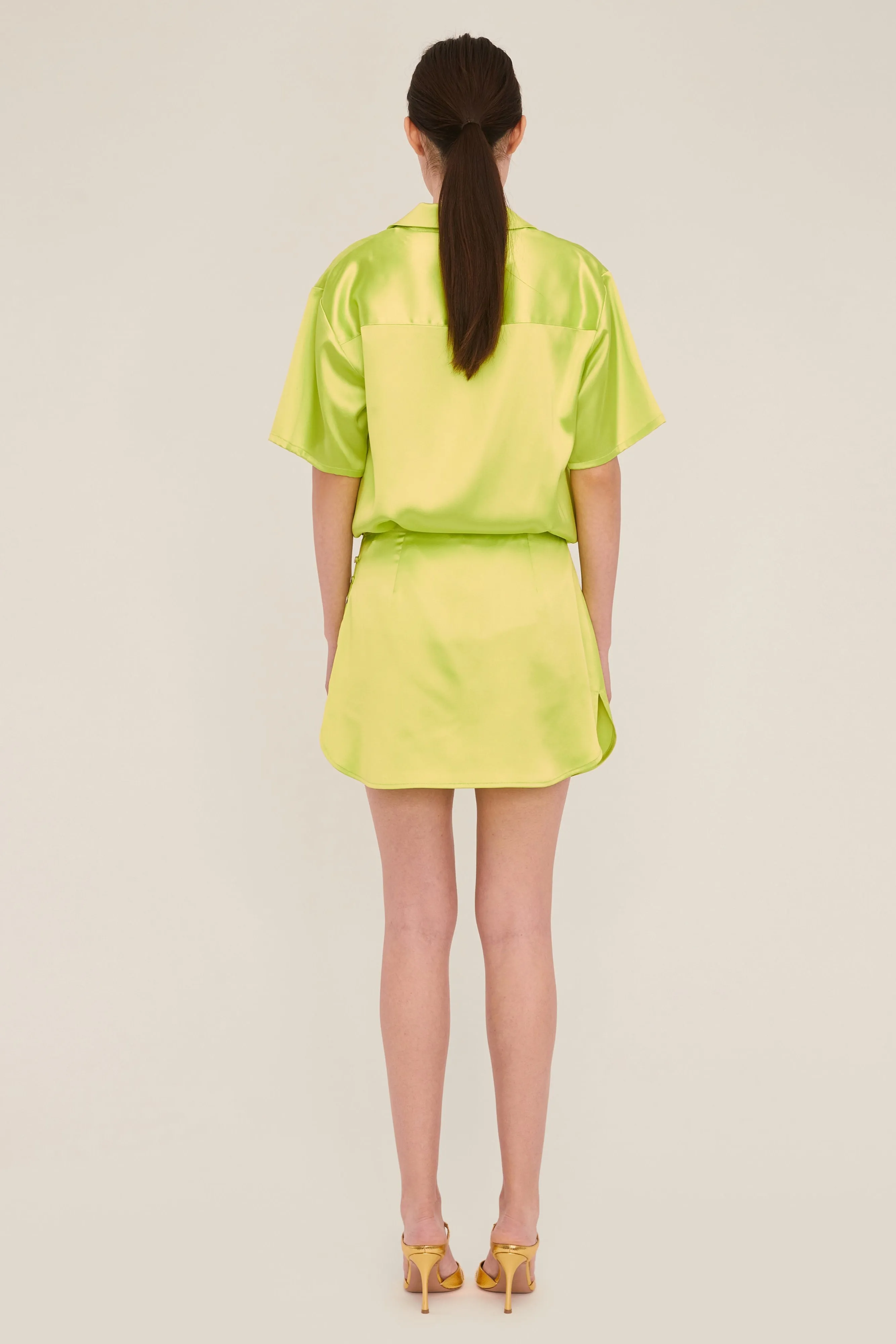 Margo Satin Notch Collar Camp Shirt in Neon Lime sold by Marissa Webb product image thumbnail 5