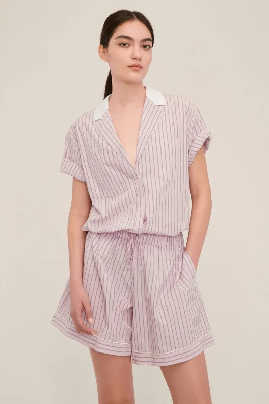 Margo Notch Collar Camp Shirt in Carnation Edie Stripe White Combo sold by Marissa Webb