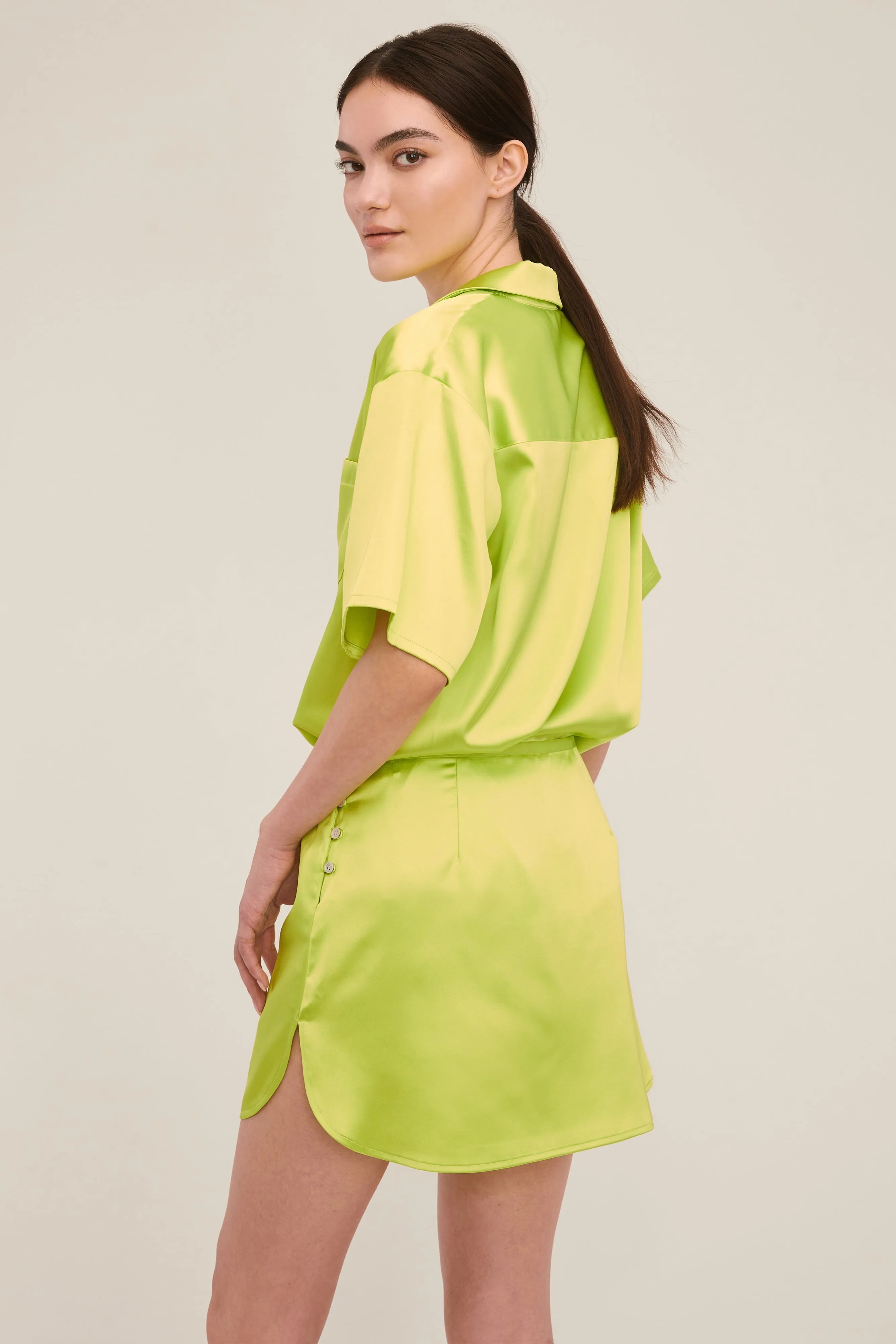 Kyle Satin Slip Mini Skirt in Neon Lime sold by Marissa Webb product image thumbnail 2