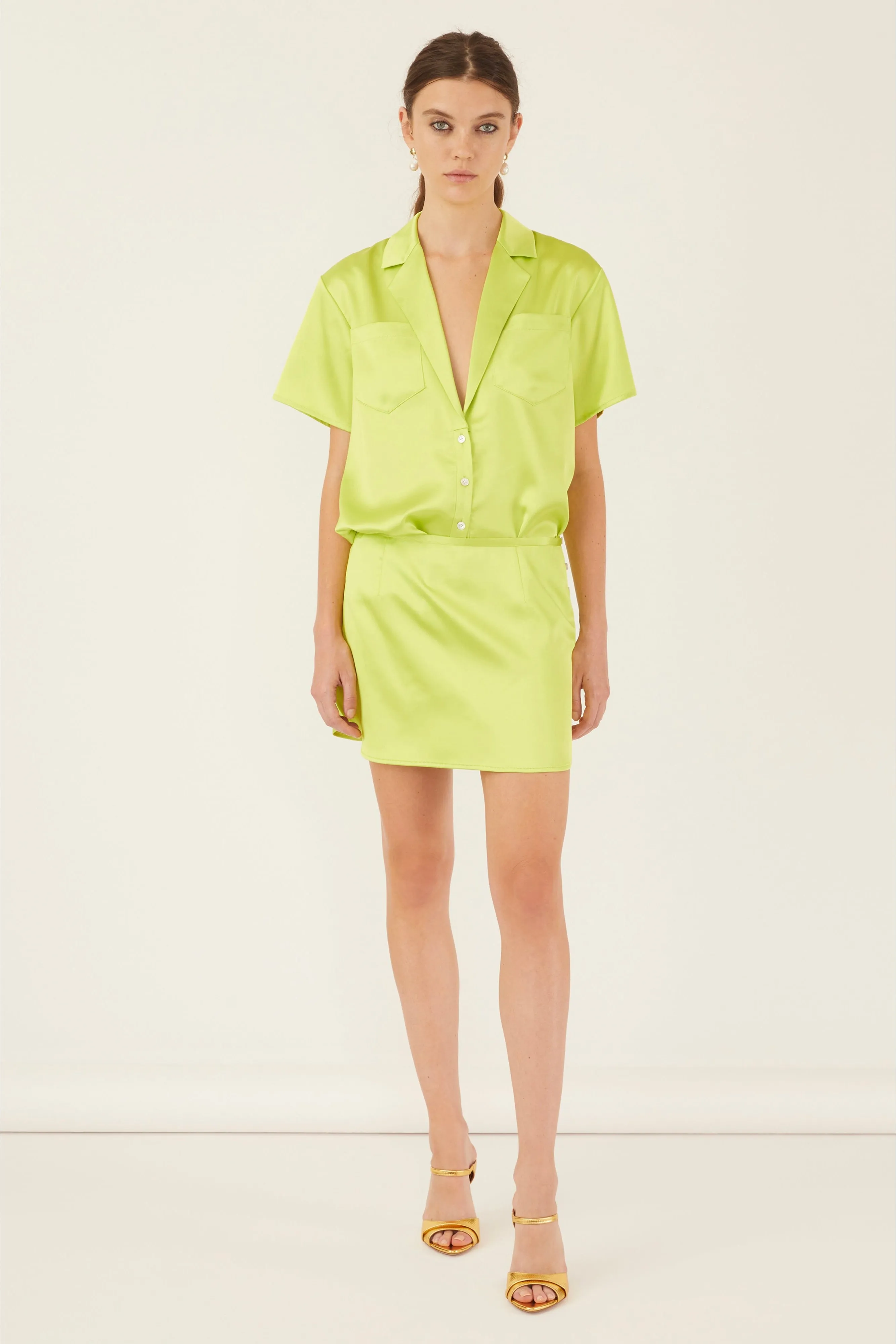Kyle Satin Slip Mini Skirt in Neon Lime sold by Marissa Webb