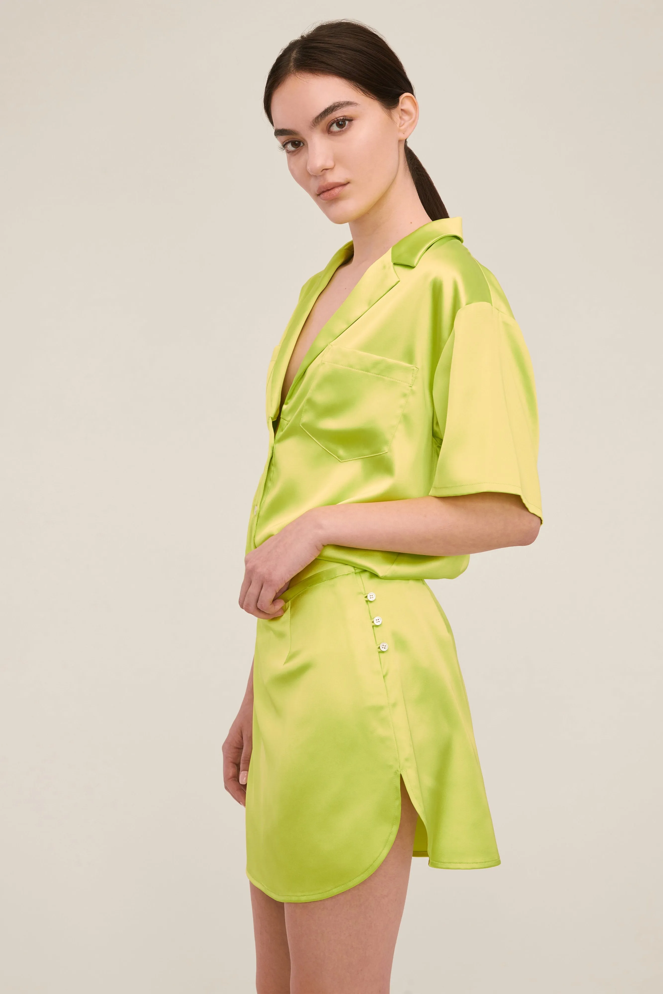 Kyle Satin Slip Mini Skirt in Neon Lime sold by Marissa Webb product image thumbnail 4