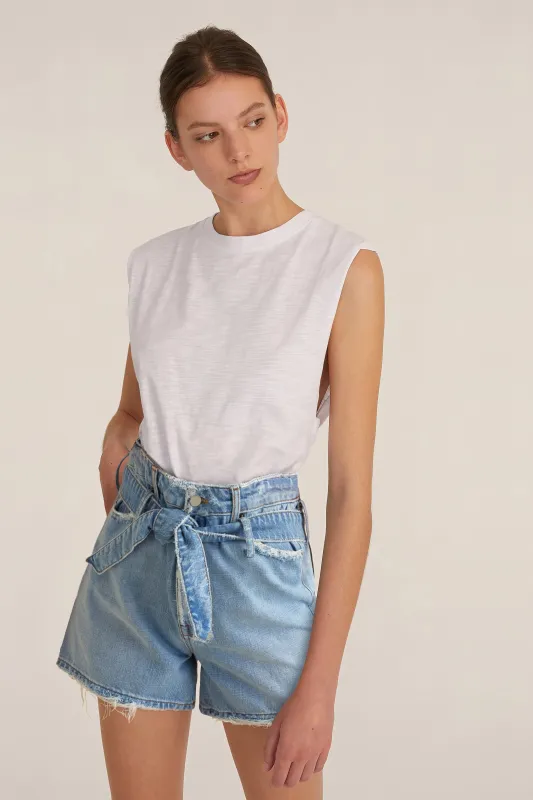 Banks Paper Bag Distressed Denim Boyfriend Short sold by Marissa Webb