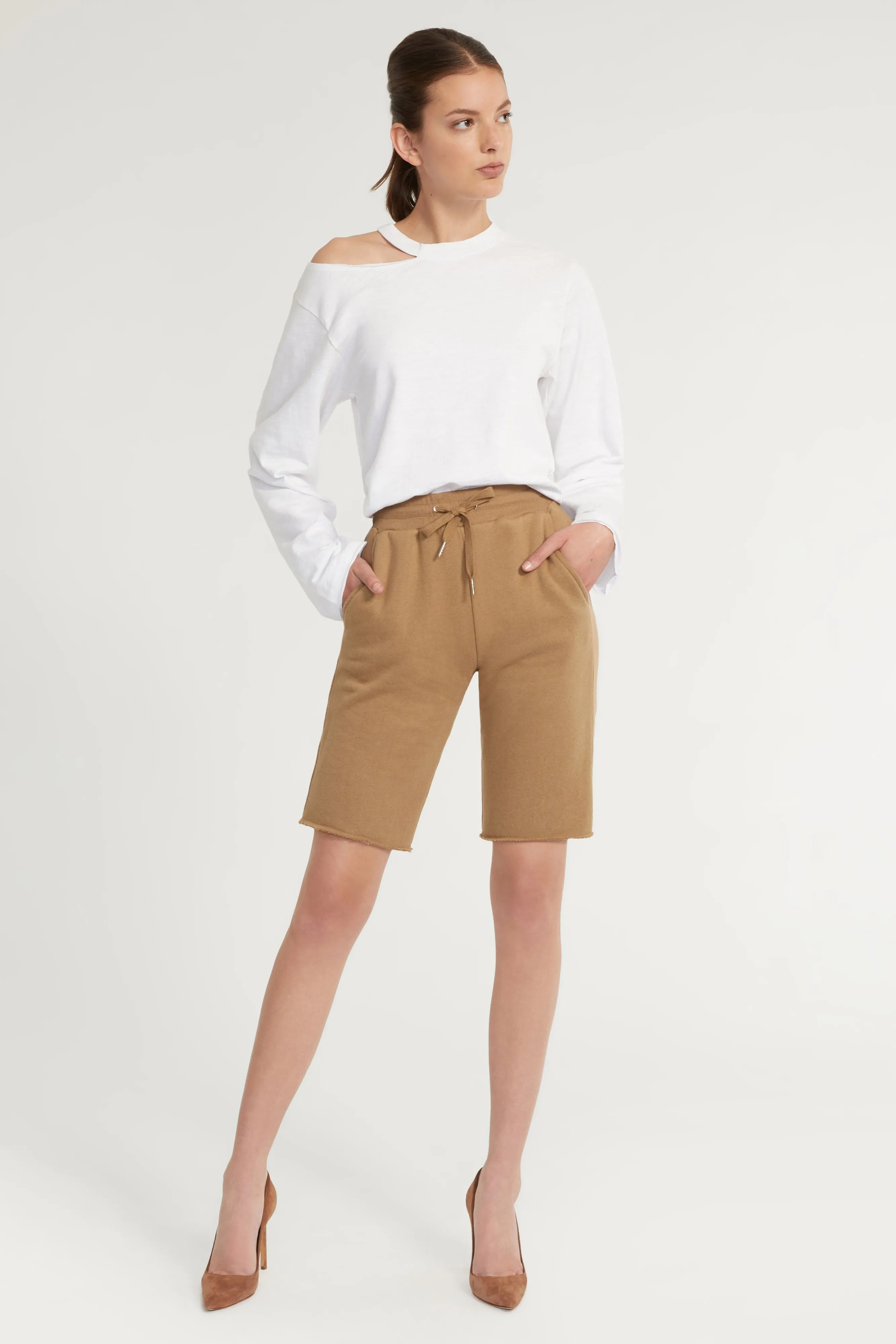 Romy Raw Edge French Terry Bermuda Short in Light Mocha sold by Marissa Webb product image thumbnail 3