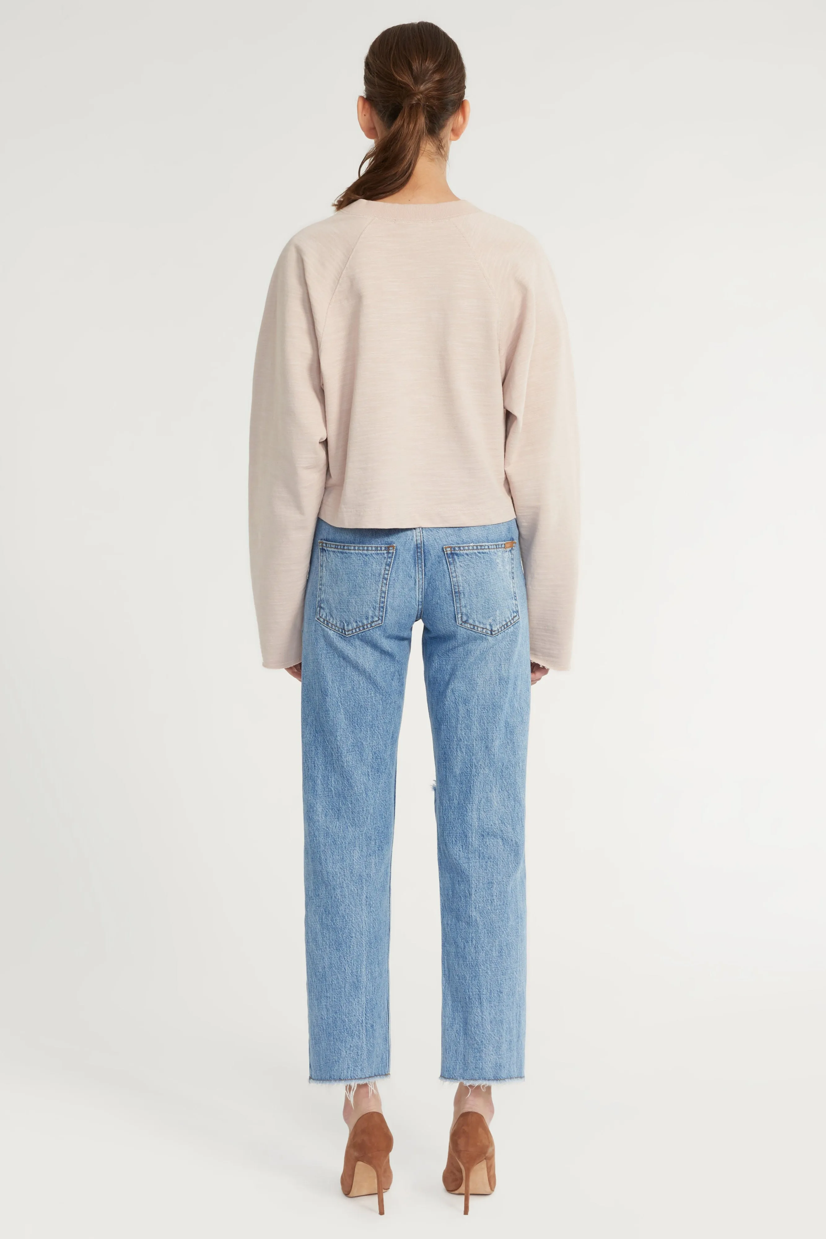 So Uptight Lightweight Slub Cotton Plunge Henley in Quartz sold by Marissa Webb product image thumbnail 4