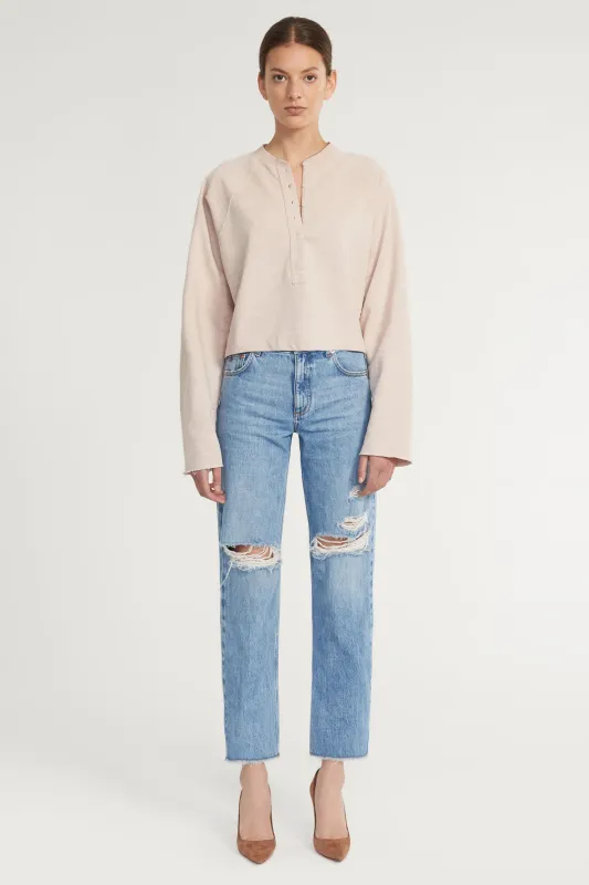 So Uptight Lightweight Slub Cotton Plunge Henley in Quartz sold by Marissa Webb