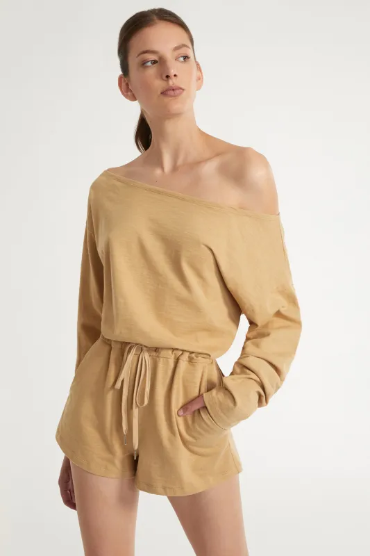 Marlo Drop Shoulder Knit Romper in Sedona sold by Marissa Webb