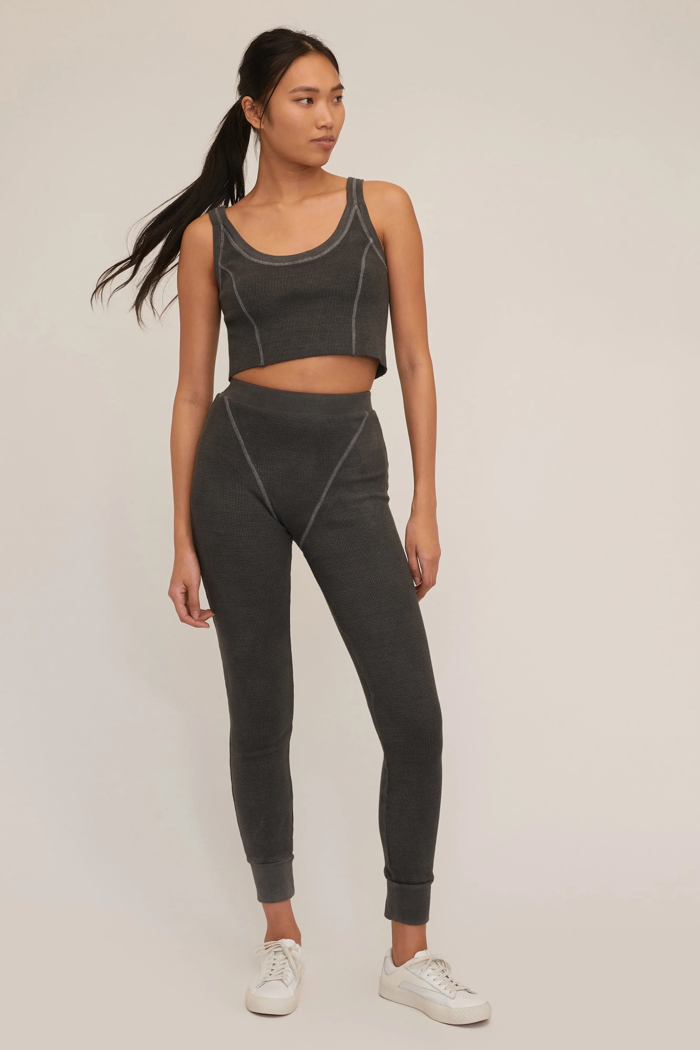 Stretch Waffle Aden Seamed Pant in Ash sold by Marissa Webb