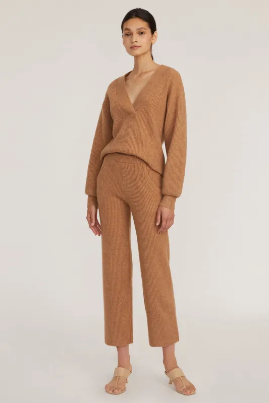 Arie Ribbed Cashmere Blend Pant in Camel made by Marissa Webb