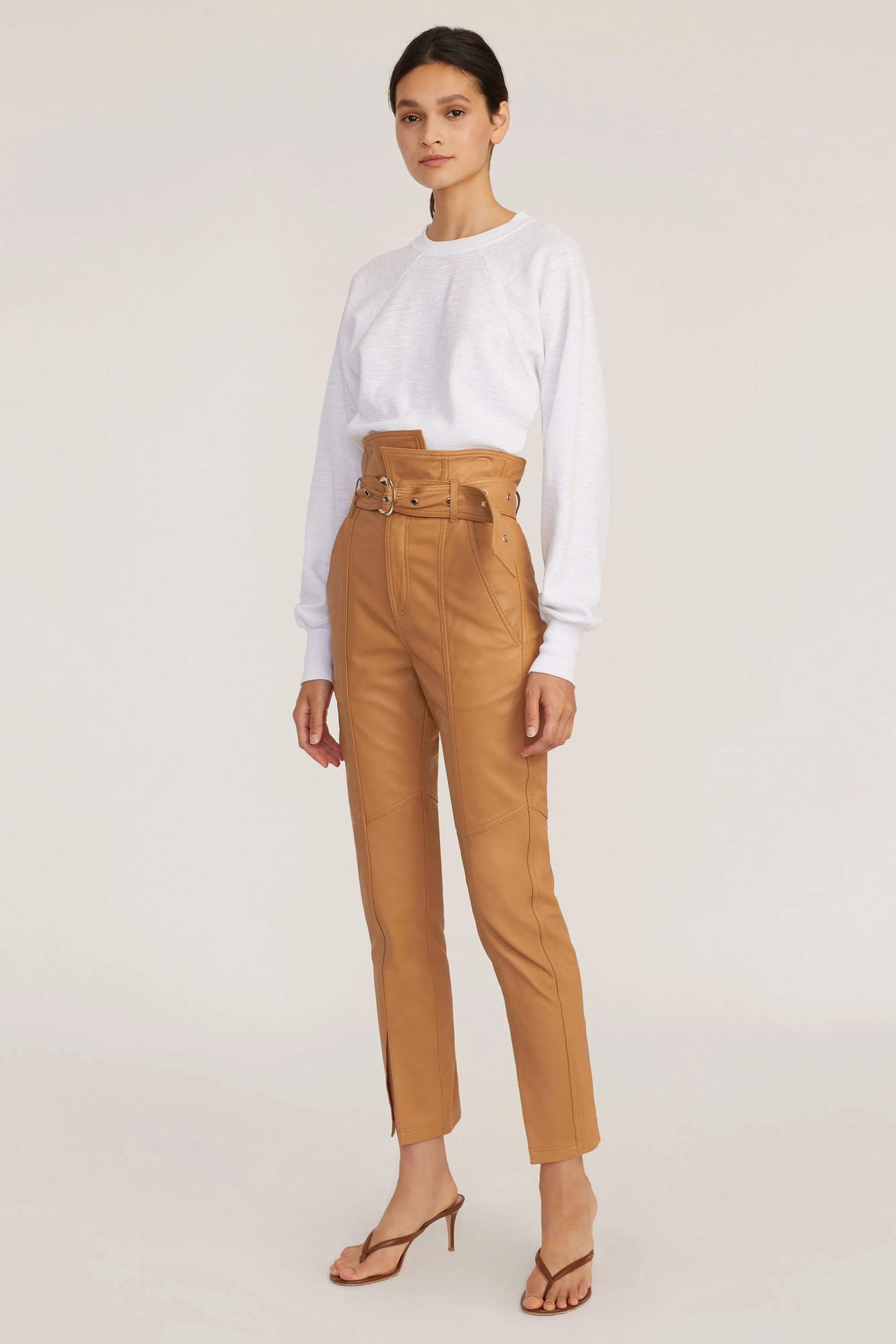 Anniston Split Hem Leather Pant in Fawn sold by Marissa Webb