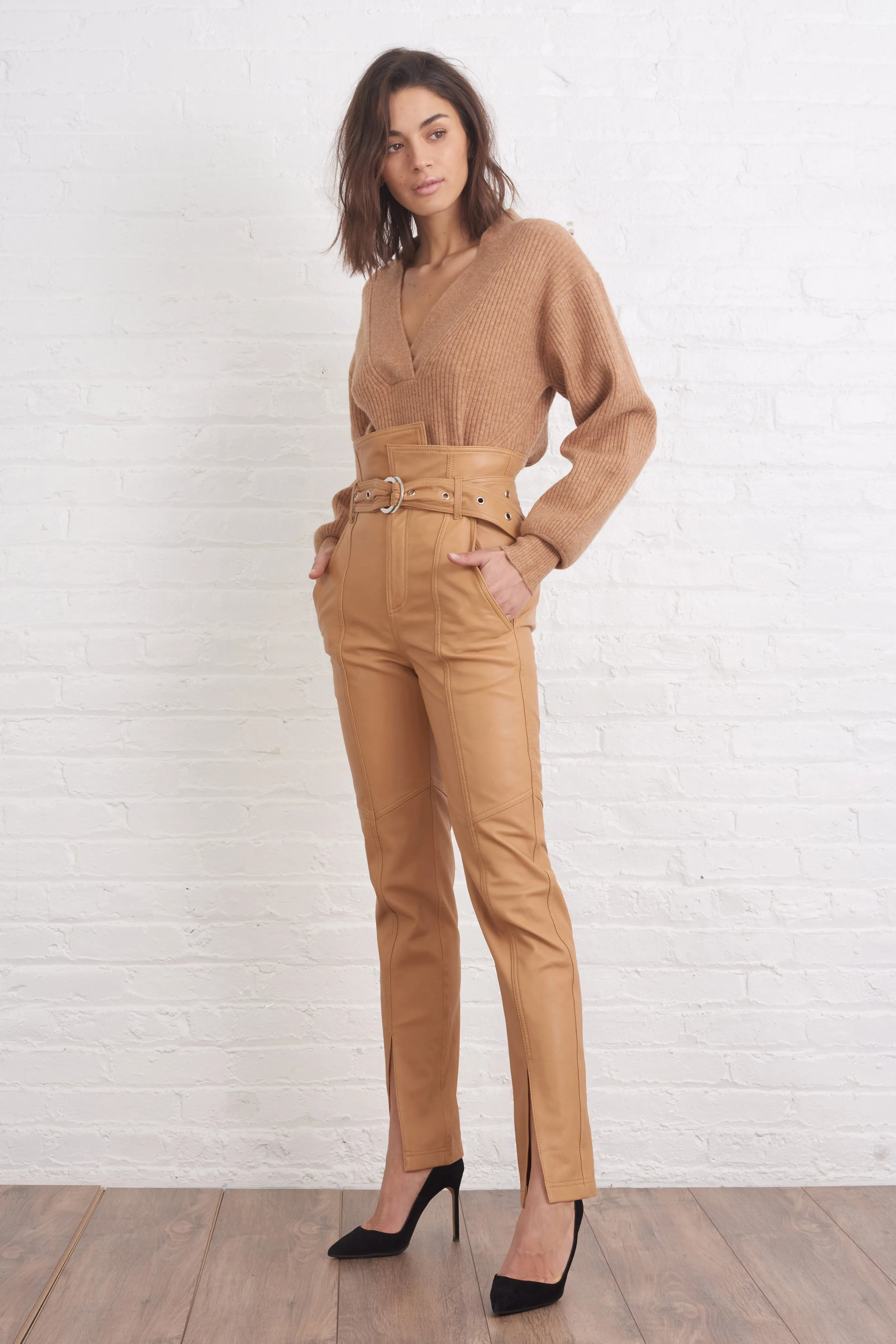Anniston Split Hem Leather Pant in Fawn sold by Marissa Webb product image thumbnail 5