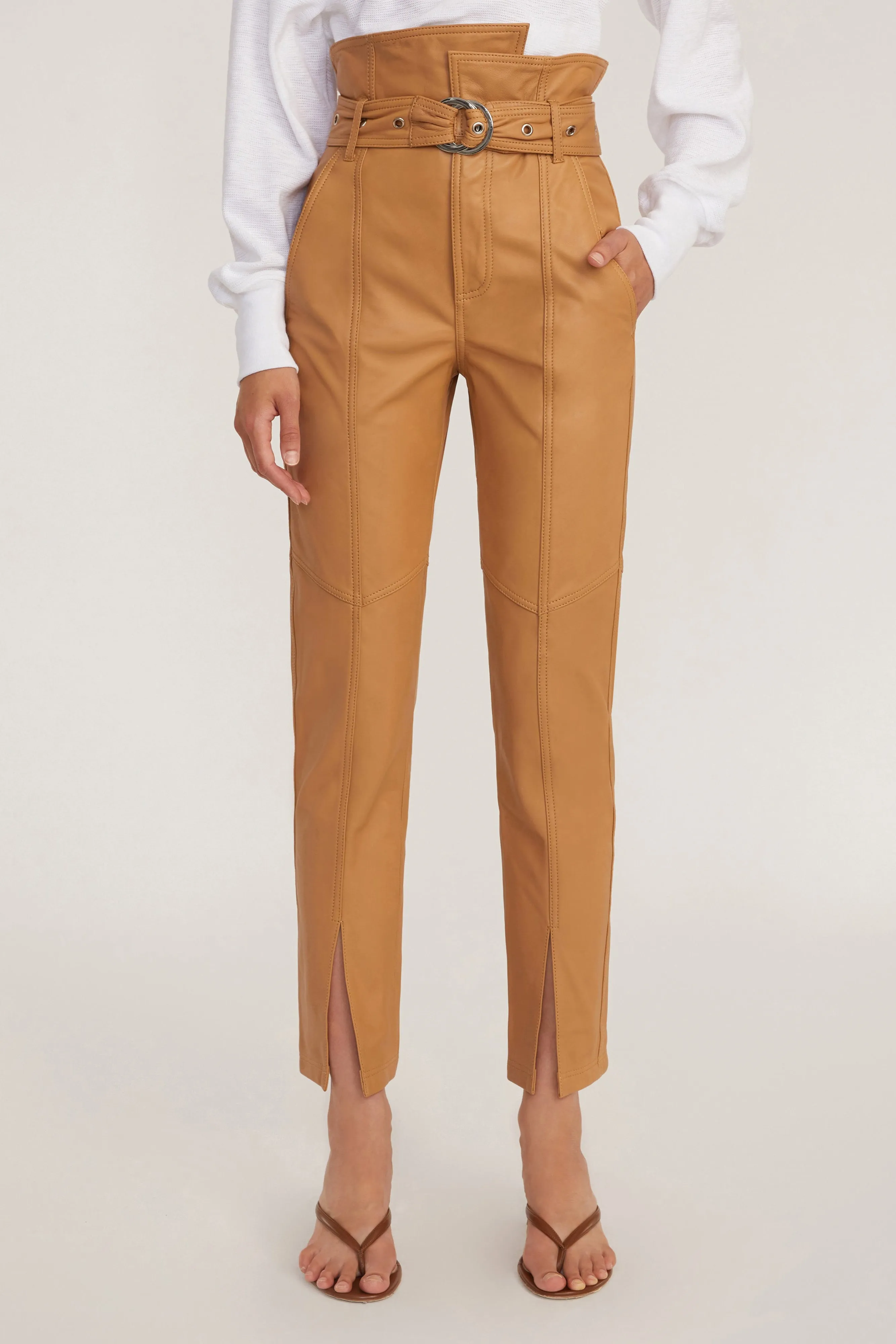 Anniston Split Hem Leather Pant in Fawn sold by Marissa Webb product image thumbnail 3