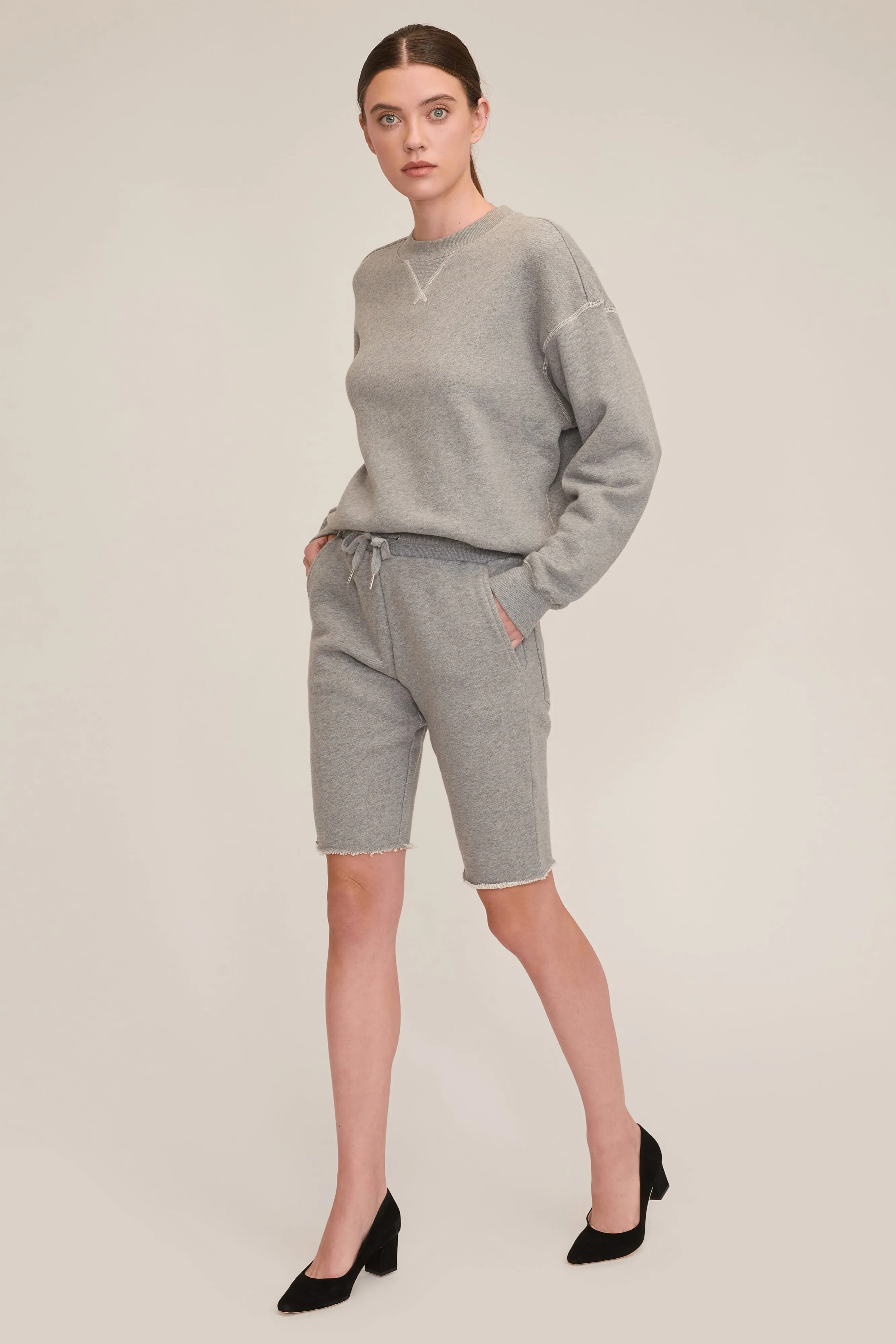 Romy Raw Edge French Terry Bermuda Short in Heather Grey sold by Marissa Webb product image thumbnail 2