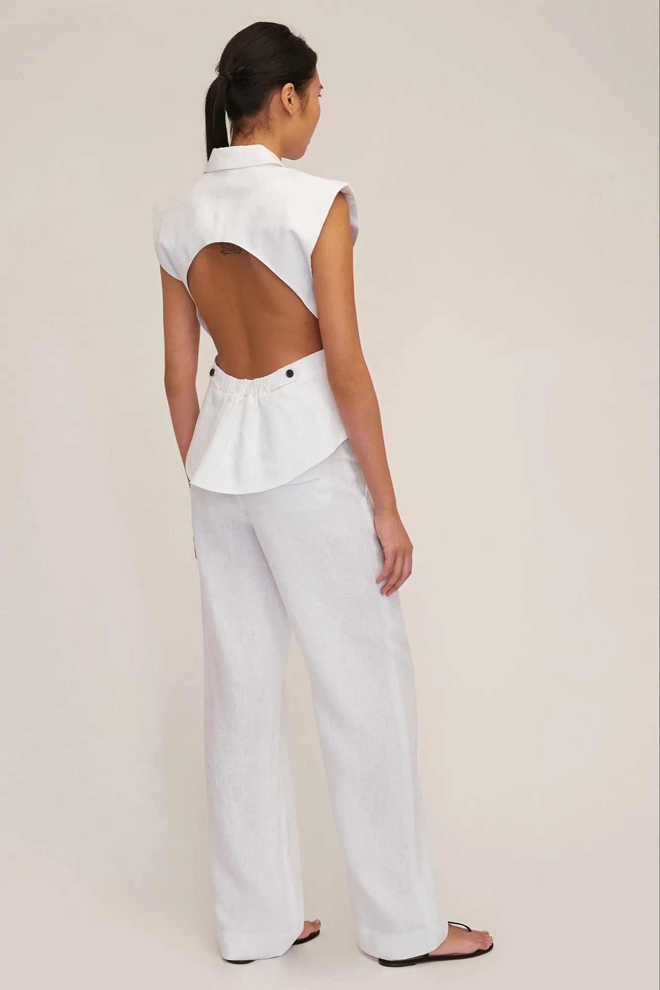 Theo Linen Double Waist Trouser in White sold by Marissa Webb product image thumbnail 2