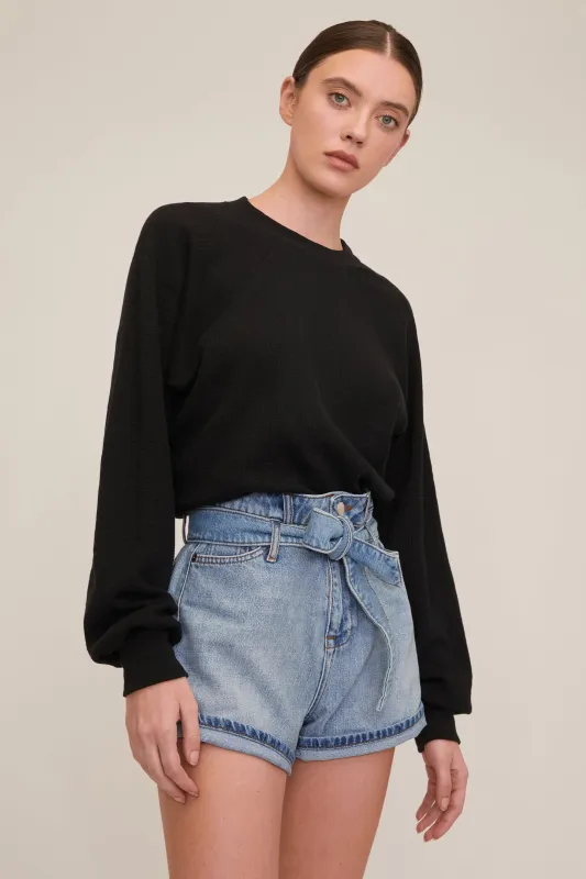 Banks Paper Bag Denim Boyfriend Short in Light Vintage Stone Wash made by Marissa Webb