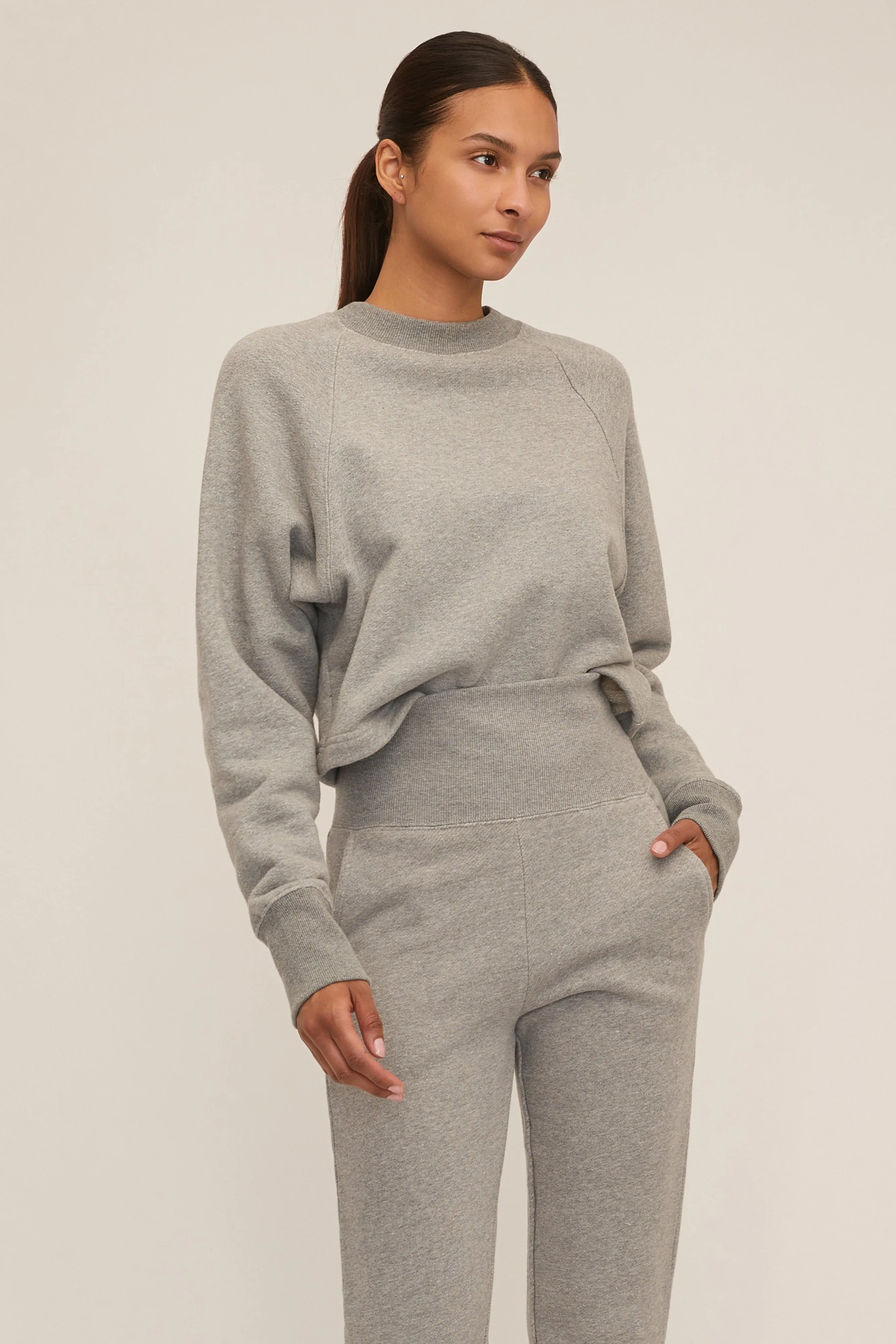 So Uptight Cropped Raglan French Terry Sweatshirt in Heather Grey sold by Marissa Webb product image thumbnail 5