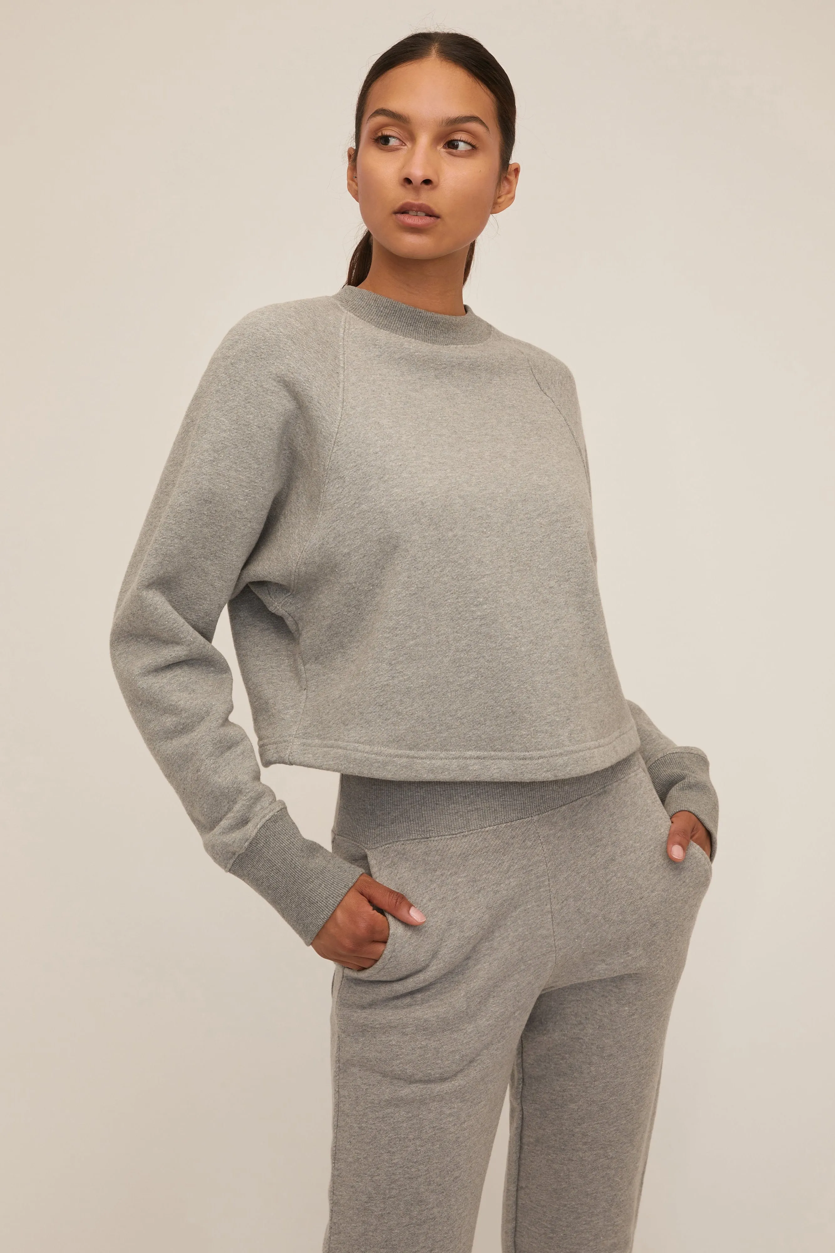 So Uptight Cropped Raglan French Terry Sweatshirt in Heather Grey sold by Marissa Webb product image thumbnail 2