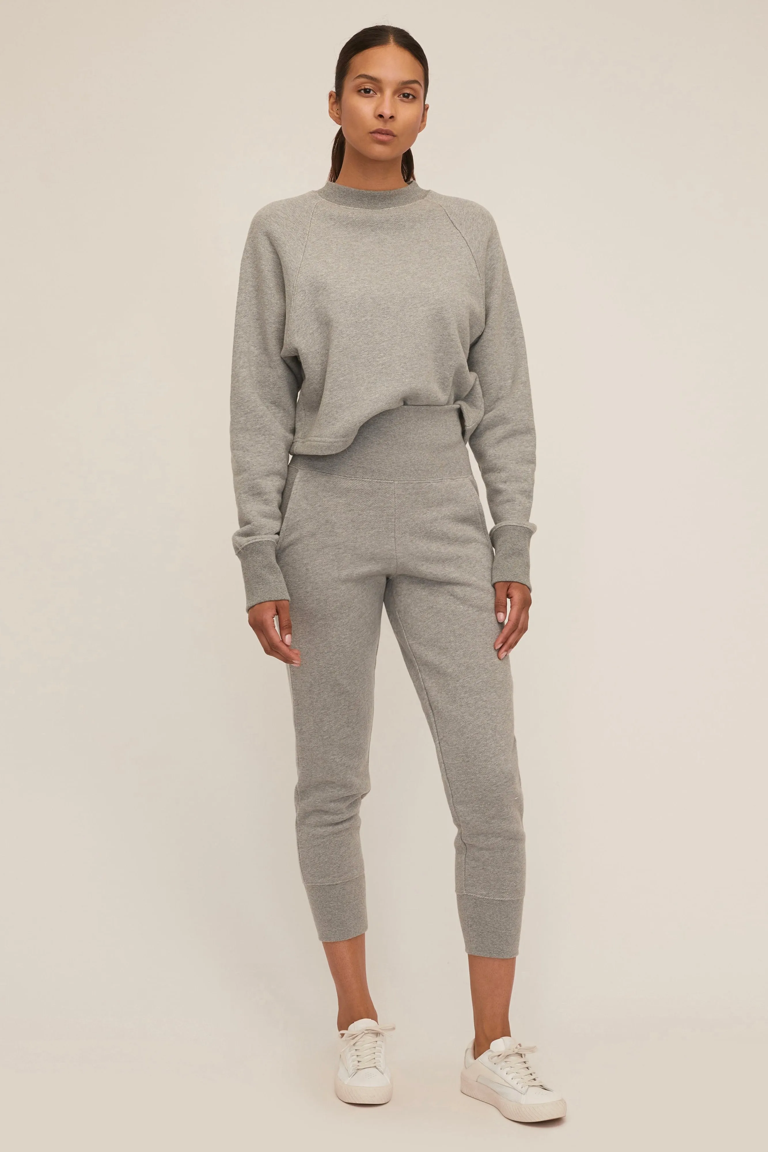 So Uptight Cropped Raglan French Terry Sweatshirt in Heather Grey sold by Marissa Webb