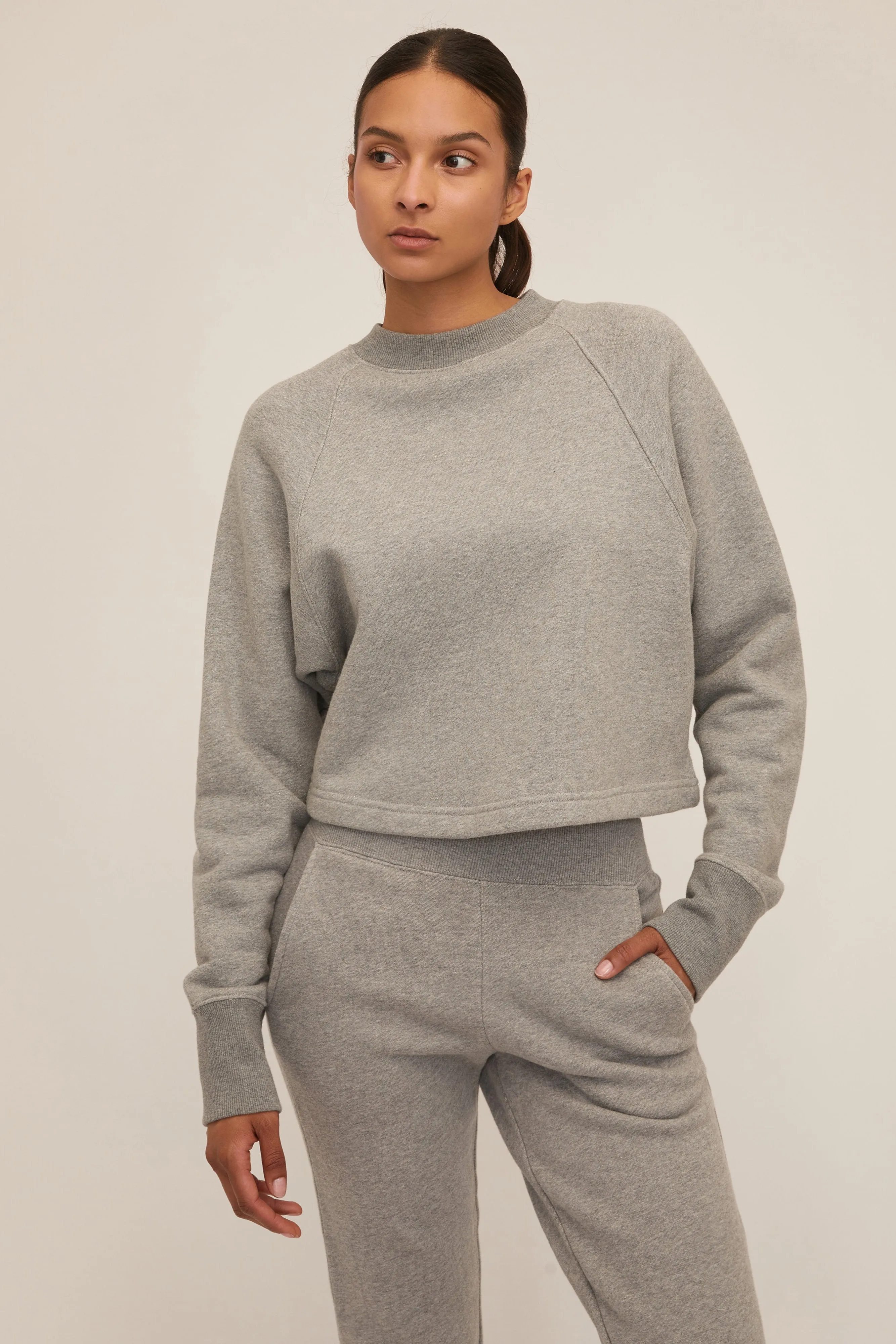 So Uptight Cropped Raglan French Terry Sweatshirt in Heather Grey sold by Marissa Webb product image thumbnail 4
