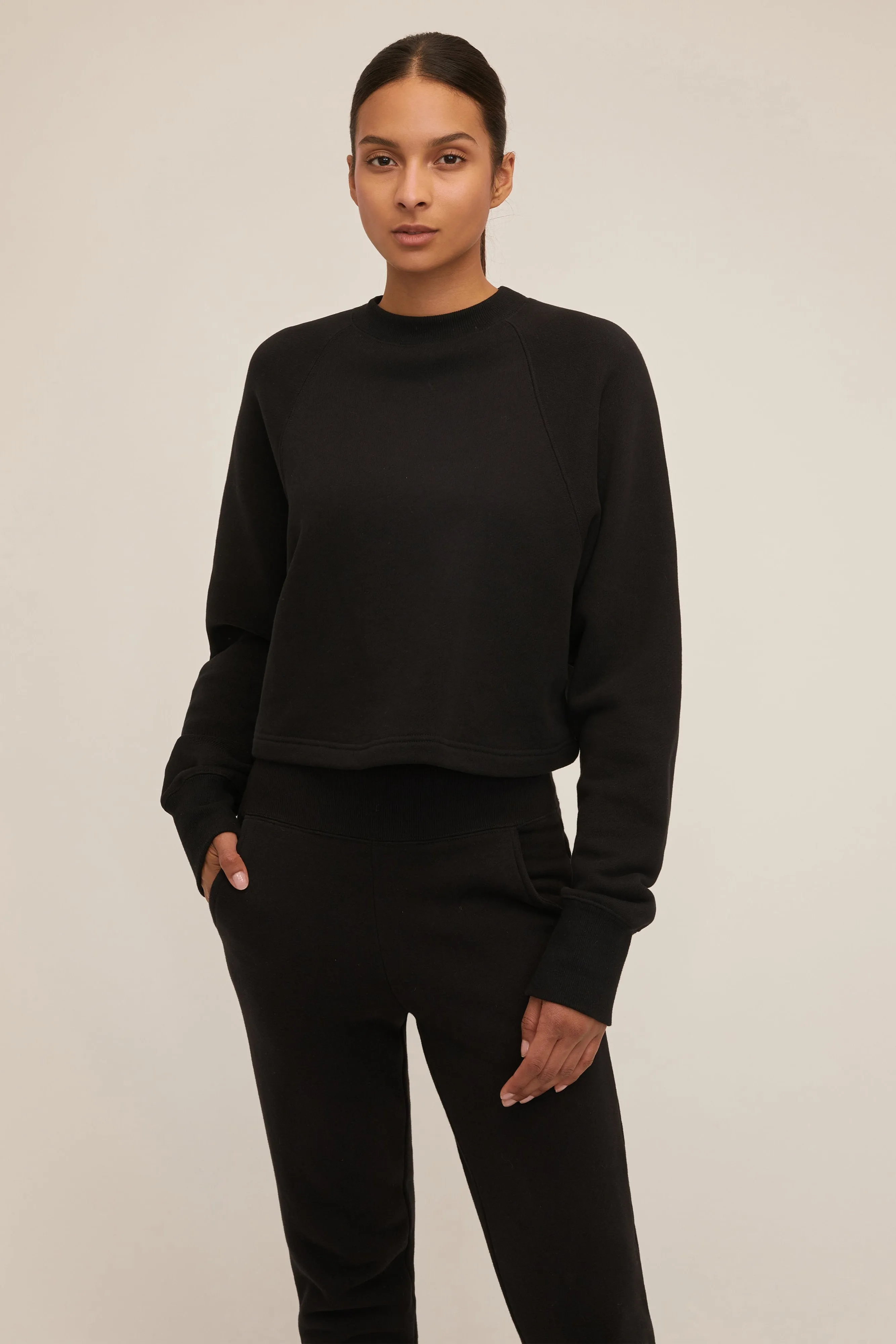 So Uptight Cropped Raglan French Terry Sweatshirt in Black sold by Marissa Webb product image thumbnail 4