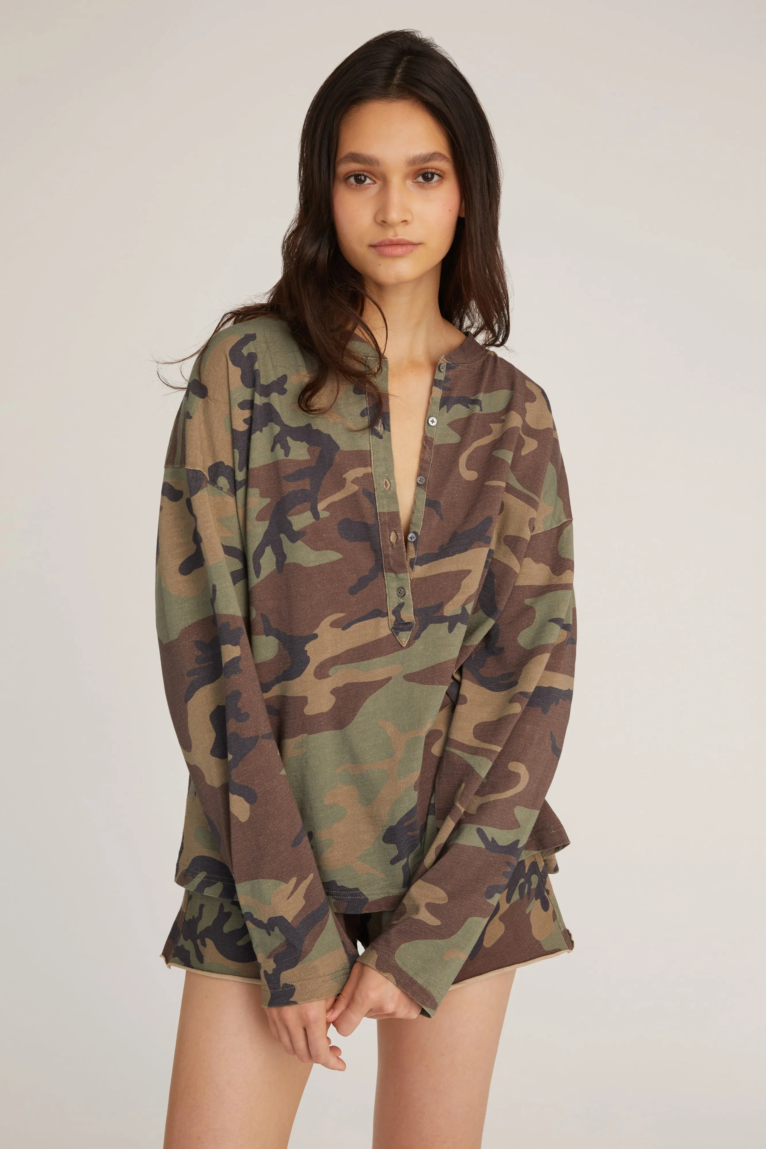 So Relaxed Boyfriend Slub Jersey Long Sleeve Camo Henley sold by Marissa Webb product image thumbnail 2