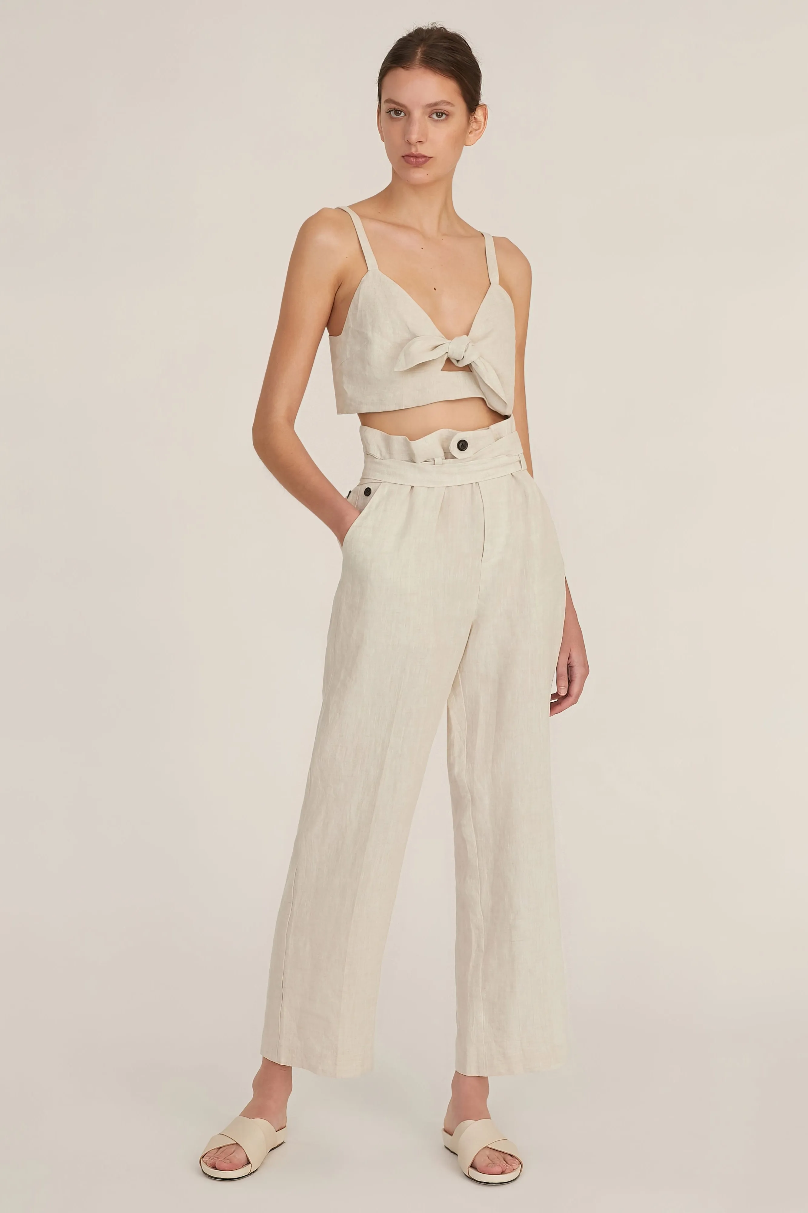 Paloma Linen Tie-Front Crop Top in Flax sold by Marissa Webb product image thumbnail 4