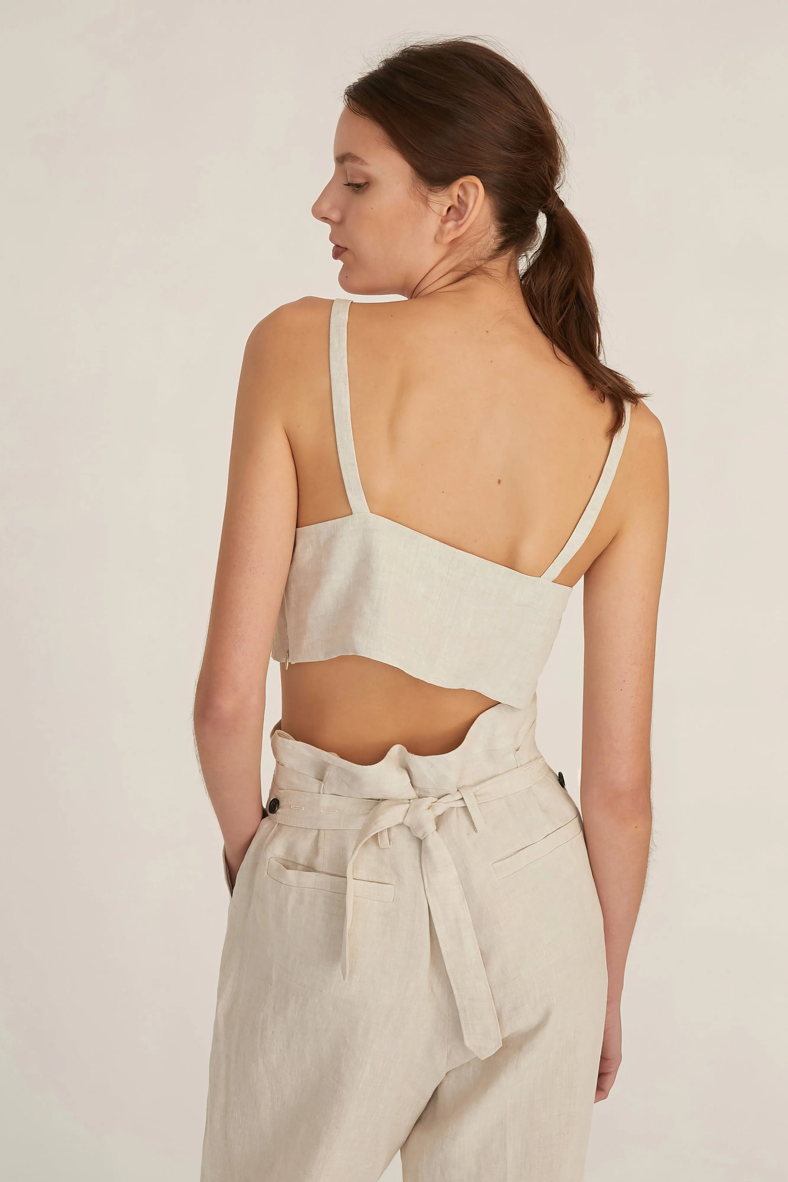 Paloma Linen Tie-Front Crop Top in Flax sold by Marissa Webb product image thumbnail 3
