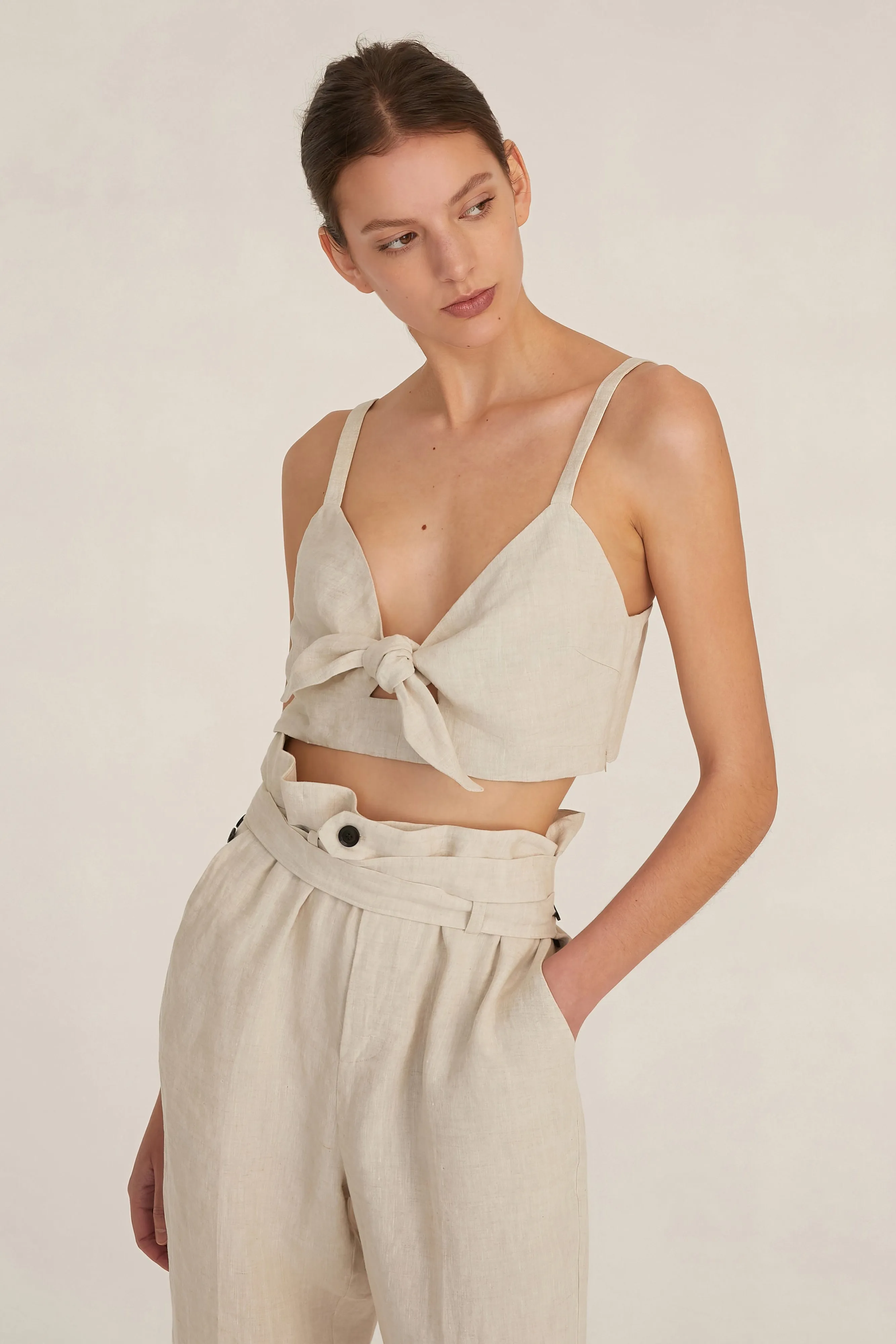 Paloma Linen Tie-Front Crop Top in Flax sold by Marissa Webb product image thumbnail 2