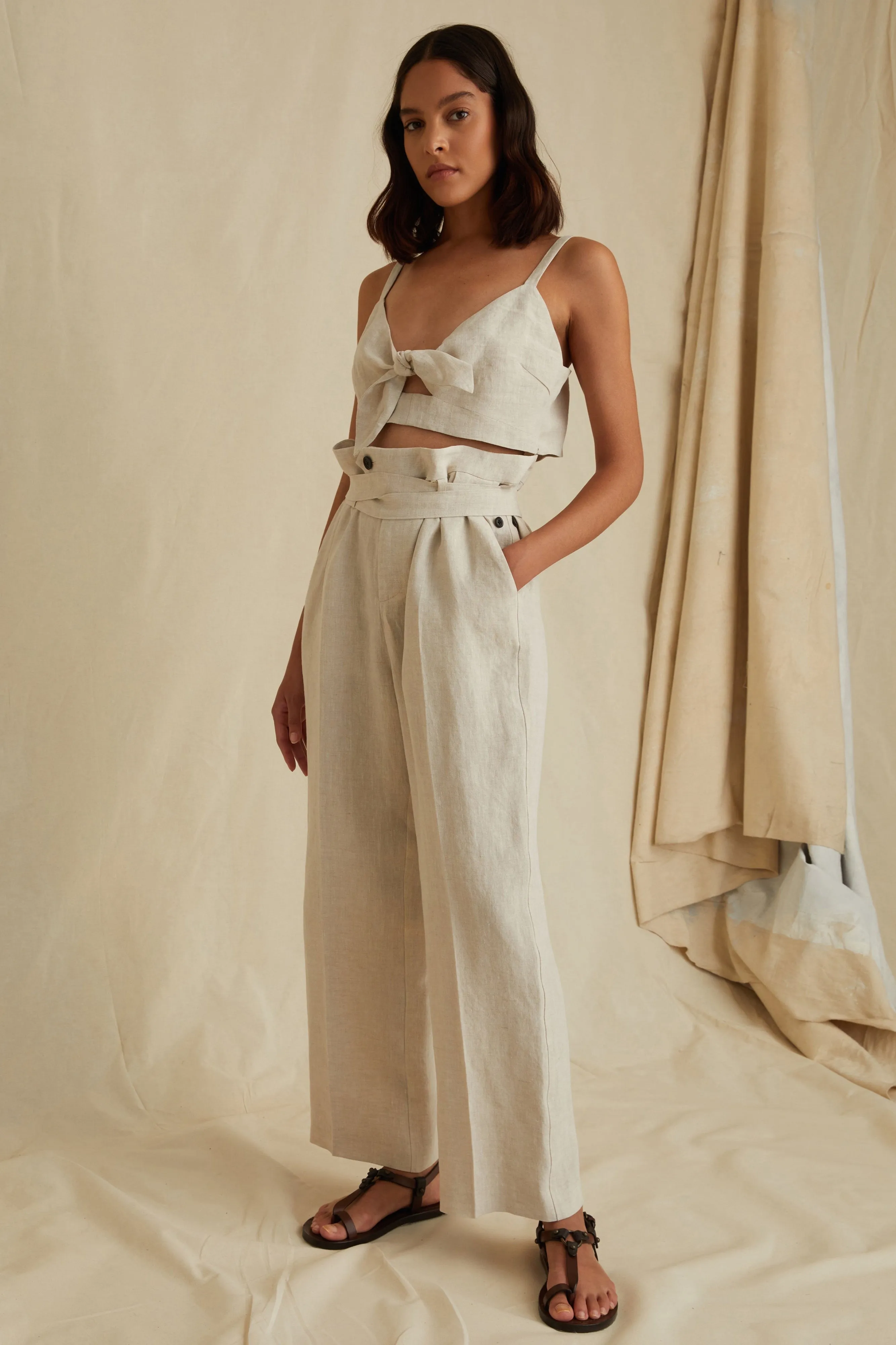 Paloma Linen Tie-Front Crop Top in Flax sold by Marissa Webb product image thumbnail 5