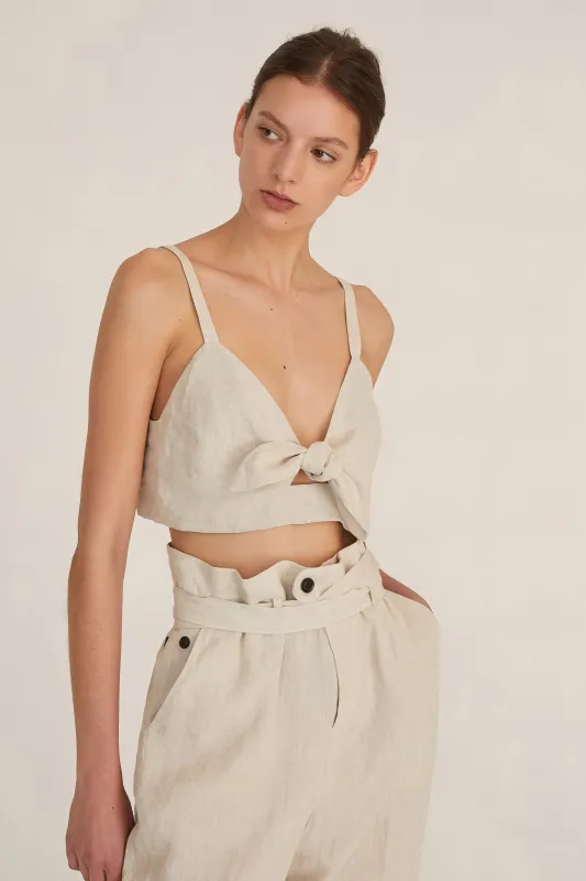 Paloma Linen Tie-Front Crop Top in Flax made by Marissa Webb