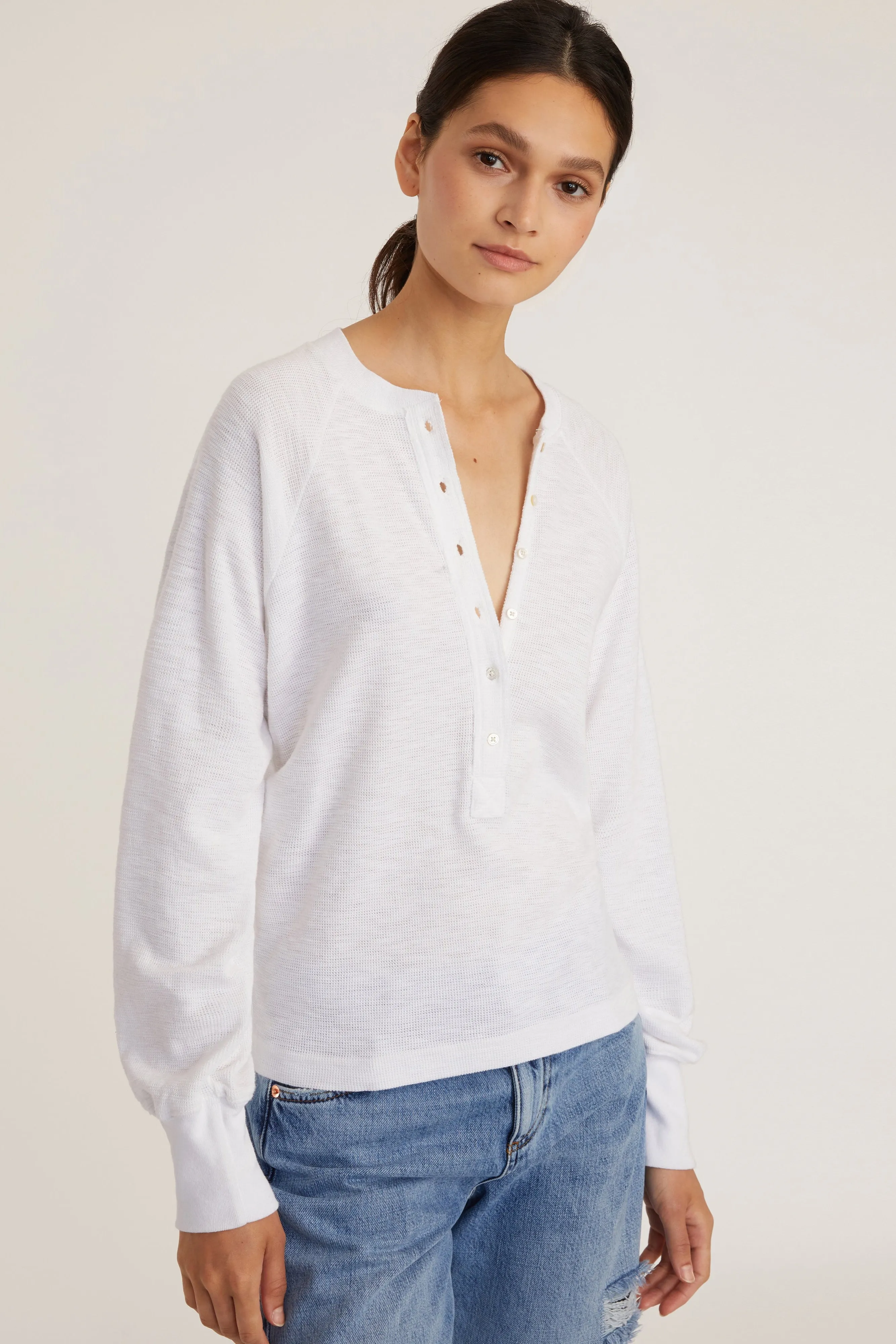 So Uptight Waffle Knit Henley in White sold by Marissa Webb product image thumbnail 3