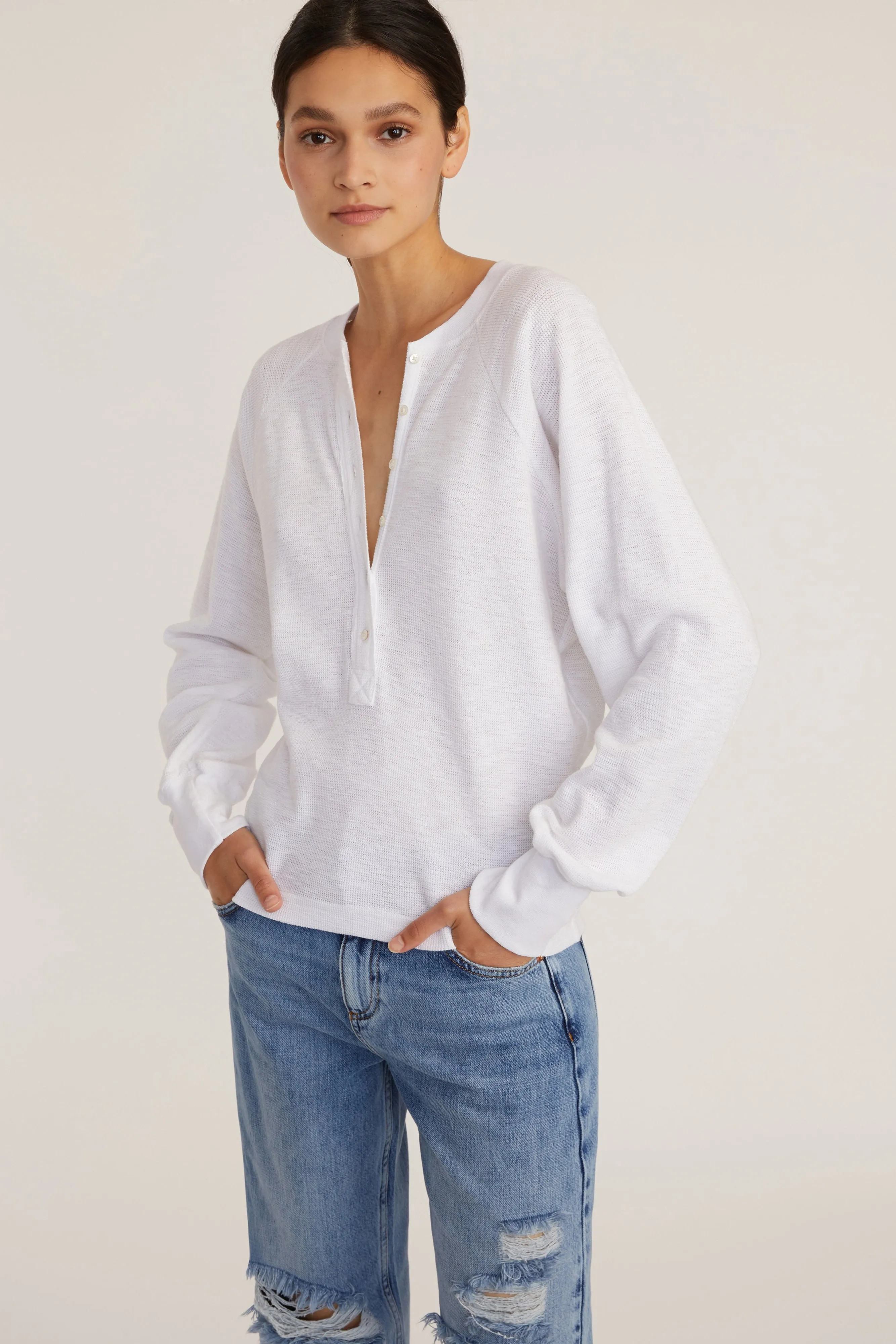 So Uptight Waffle Knit Henley in White sold by Marissa Webb product image thumbnail 2