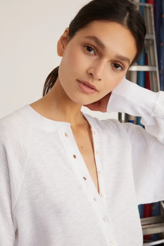 So Uptight Waffle Knit Henley in White made by Marissa Webb