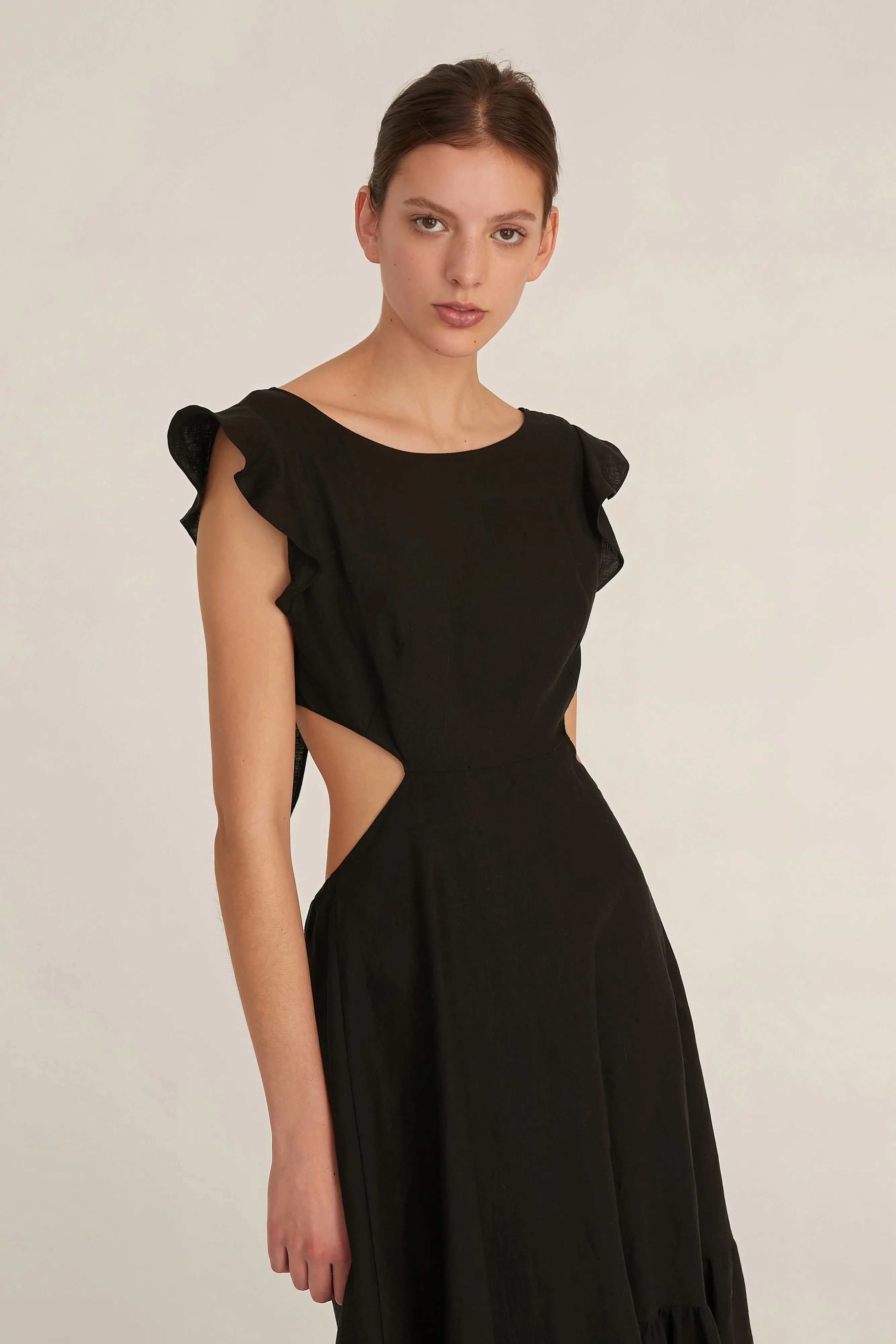 Kingsley Linen Cut Out Midi Dress in Linen Black sold by Marissa Webb product image thumbnail 4