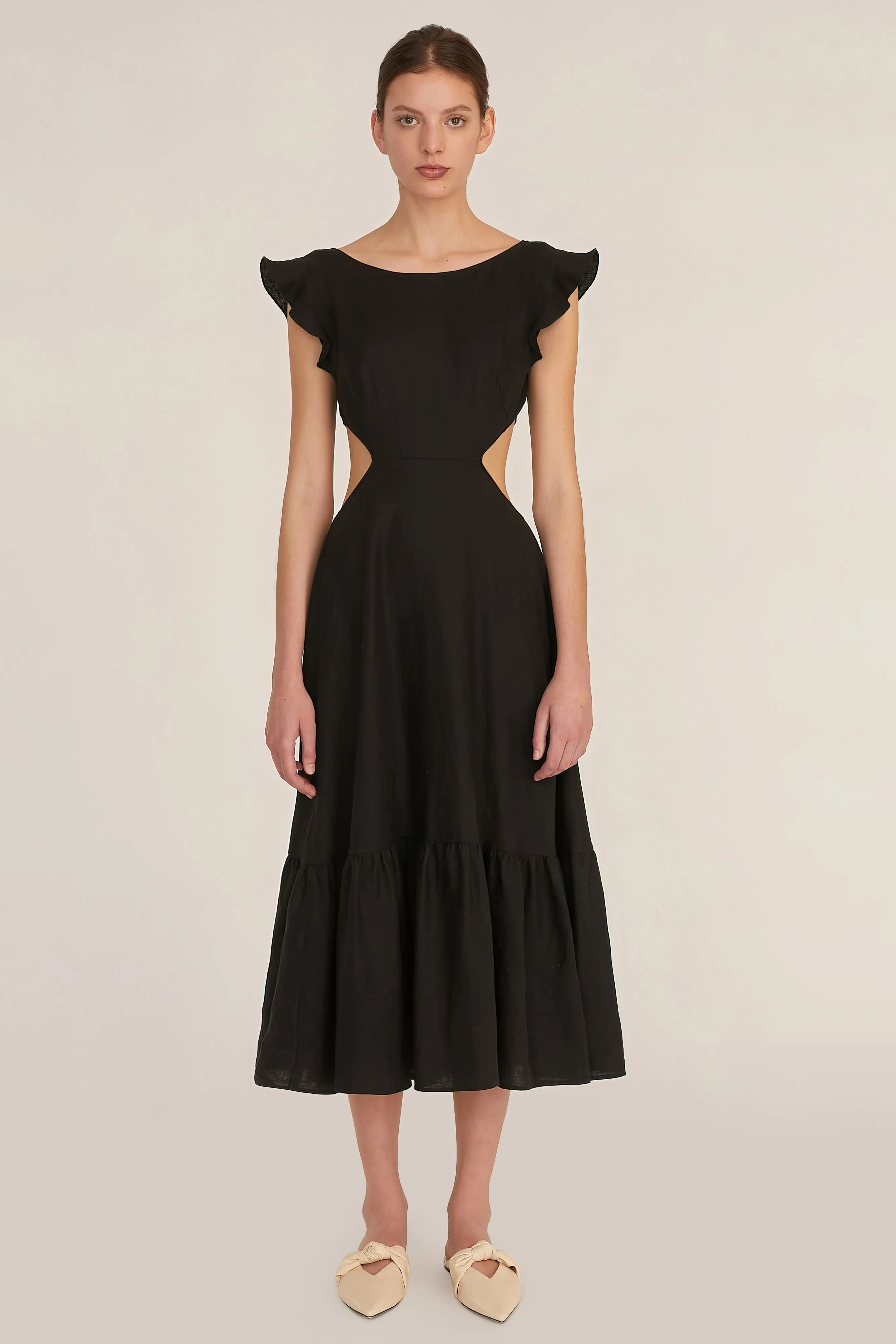 Kingsley Linen Cut Out Midi Dress in Linen Black sold by Marissa Webb product image thumbnail 5