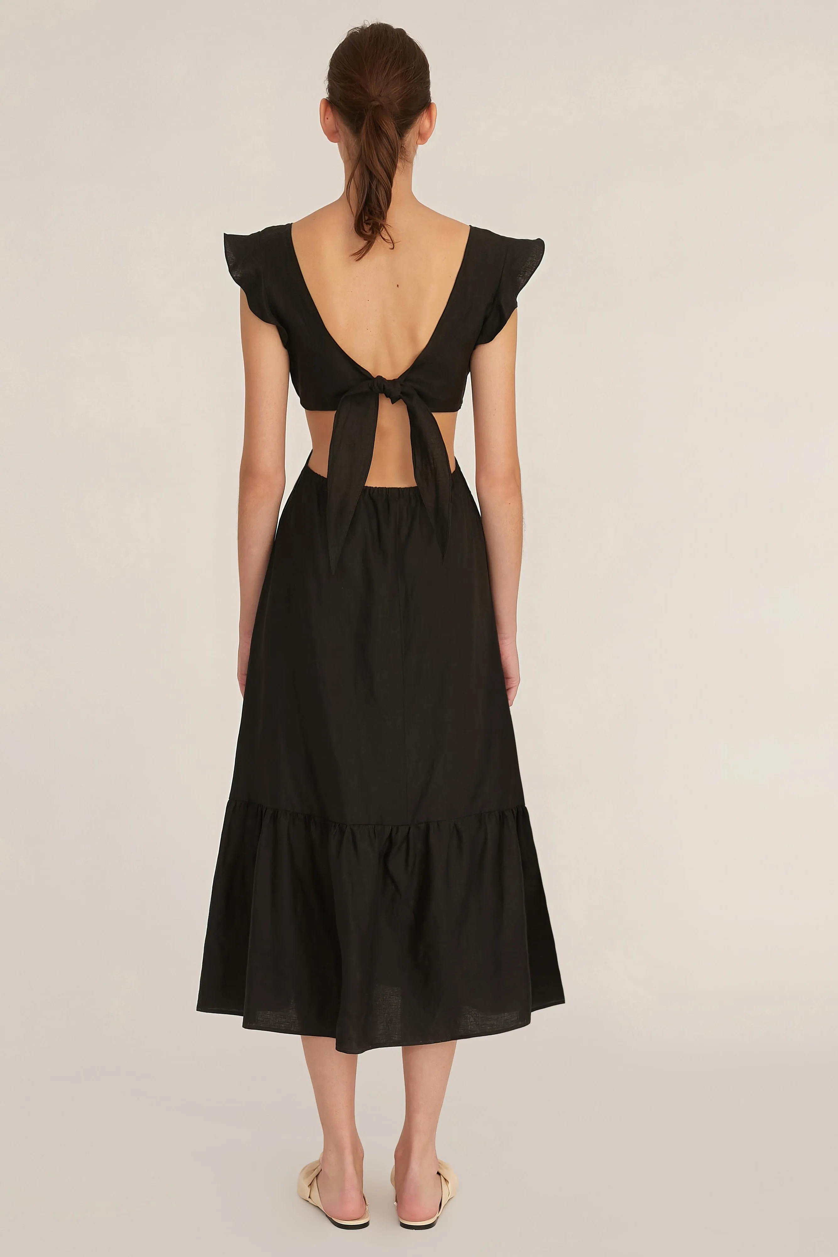 Kingsley Linen Cut Out Midi Dress in Linen Black sold by Marissa Webb product image thumbnail 3